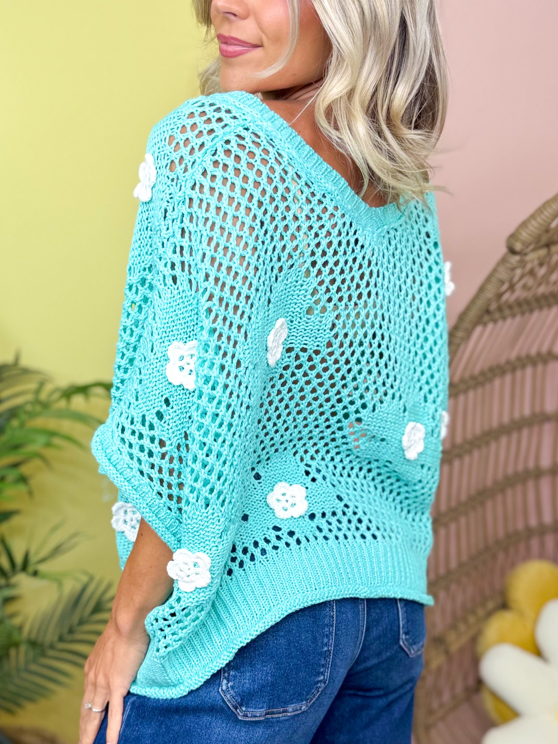 Bloom Babe Crochet Sweater-125 Sweater-POL-Heathered Boho Boutique, Women's Fashion and Accessories in Palmetto, FL