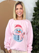 Crochet Snowman Graphic Sweatshirt - Light Pink-130 Graphic Tees-Heathered Boho-Heathered Boho Boutique, Women's Fashion and Accessories in Palmetto, FL