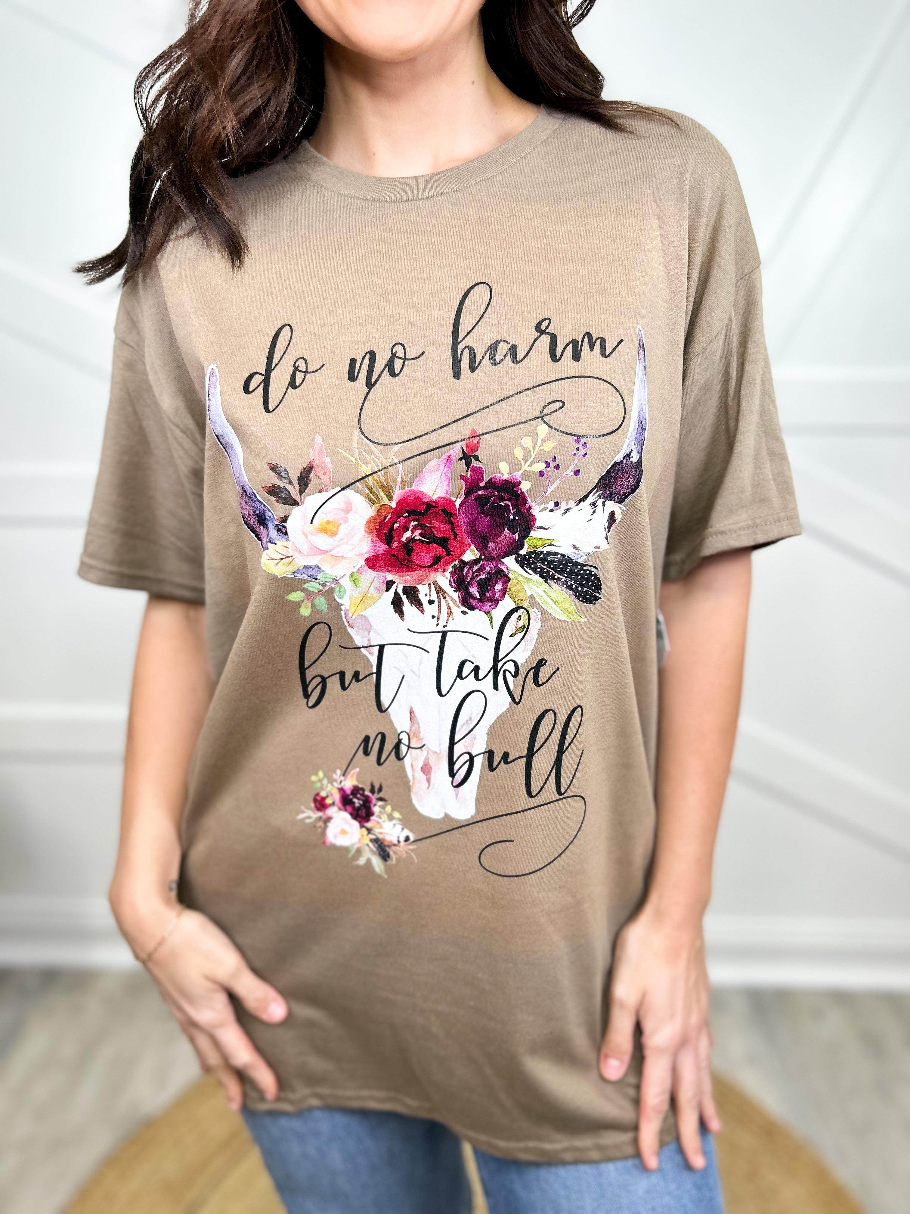 Take No Bull Graphic Tee - Brown Savana-130 Graphic Tees-Heathered Boho-Heathered Boho Boutique, Women's Fashion and Accessories in Palmetto, FL
