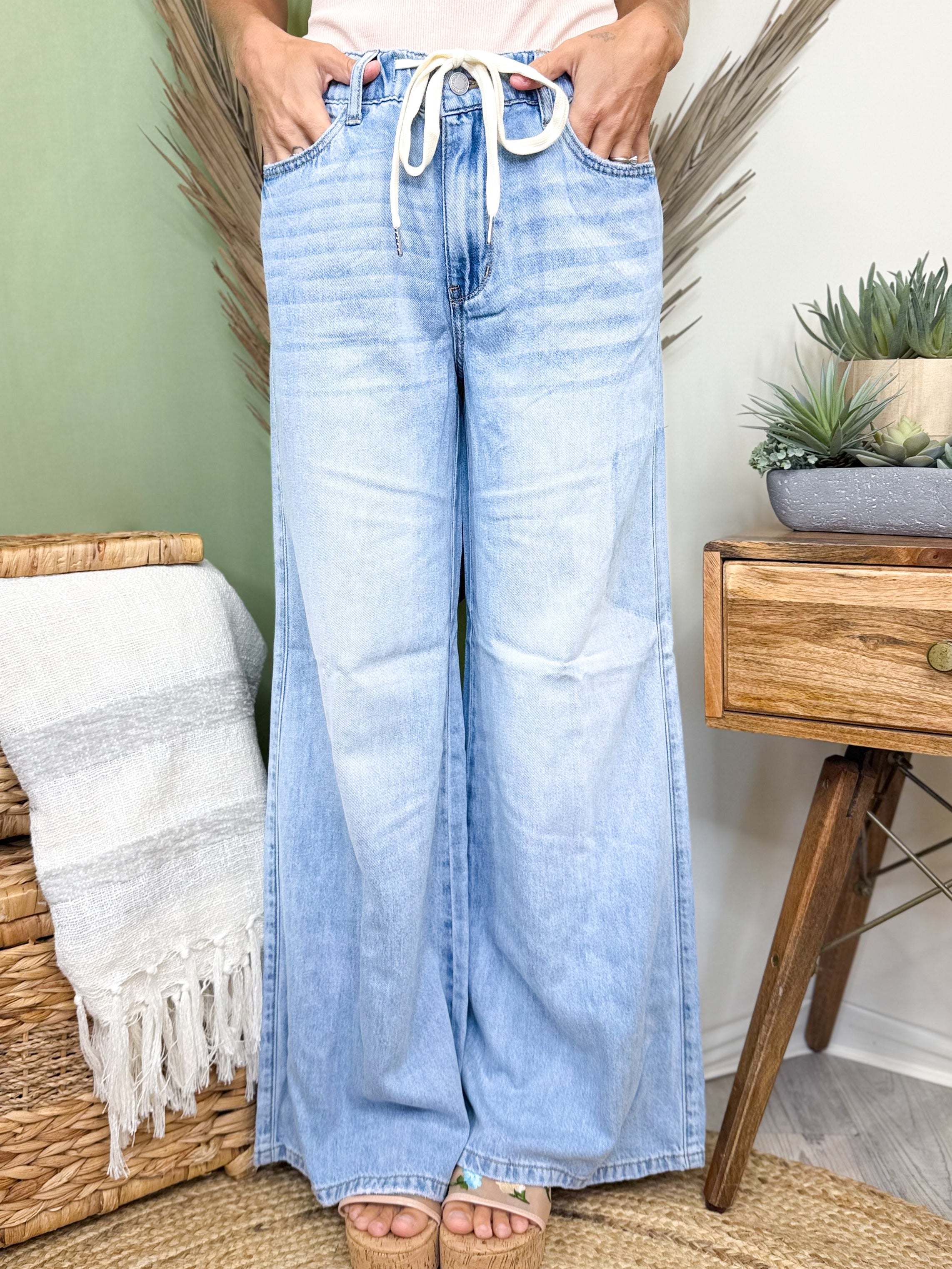 Shadow Along Palazzo Pants By Judy Blue-150 PANTS-JUDY BLUE-Heathered Boho Boutique, Women's Fashion and Accessories in Palmetto, FL