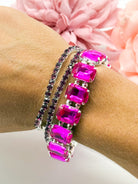 Colored Rhinestone Three Piece Bracelet Set-310 Jewelry-RM Manufacturing-Heathered Boho Boutique, Women's Fashion and Accessories in Palmetto, FL