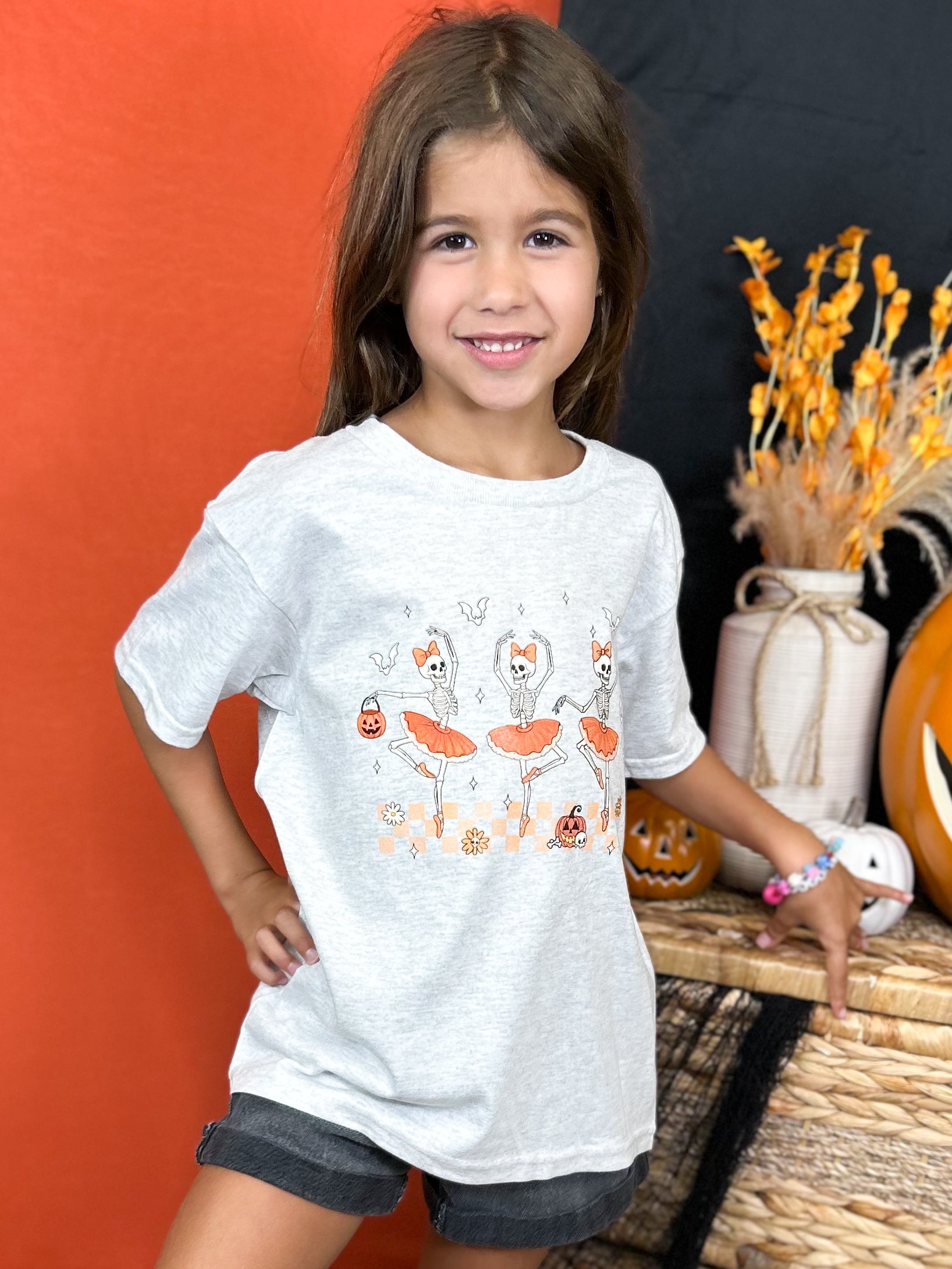 YOUTH - Dancing Ballerina Skellies Graphic Tee-130 Graphic Tees-Heathered Boho-Heathered Boho Boutique, Women's Fashion and Accessories in Palmetto, FL