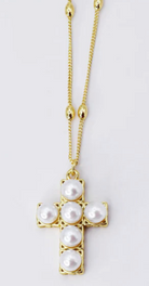 RESTOCK: Pearl Cross Necklace-310 Jewelry-Treasure Jewels-Heathered Boho Boutique, Women's Fashion and Accessories in Palmetto, FL