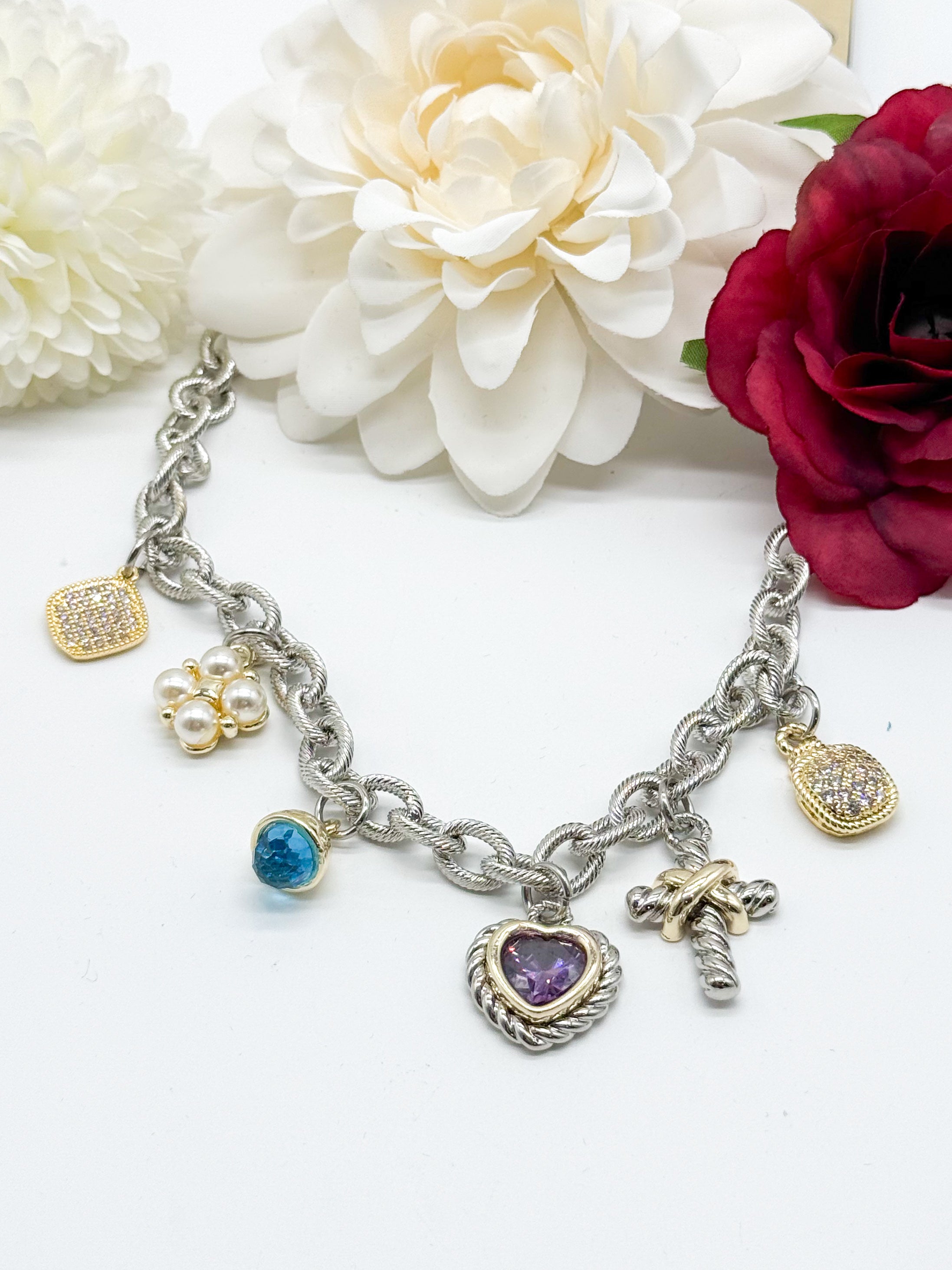 Gracious Two-Tone Charm Necklace-310 Jewelry-Millenx Accessories, LLC.-Heathered Boho Boutique, Women's Fashion and Accessories in Palmetto, FL