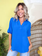 Polished Ease Blouse-110 SHORT SLEEVE TOP-ZENANA-Heathered Boho Boutique, Women's Fashion and Accessories in Palmetto, FL