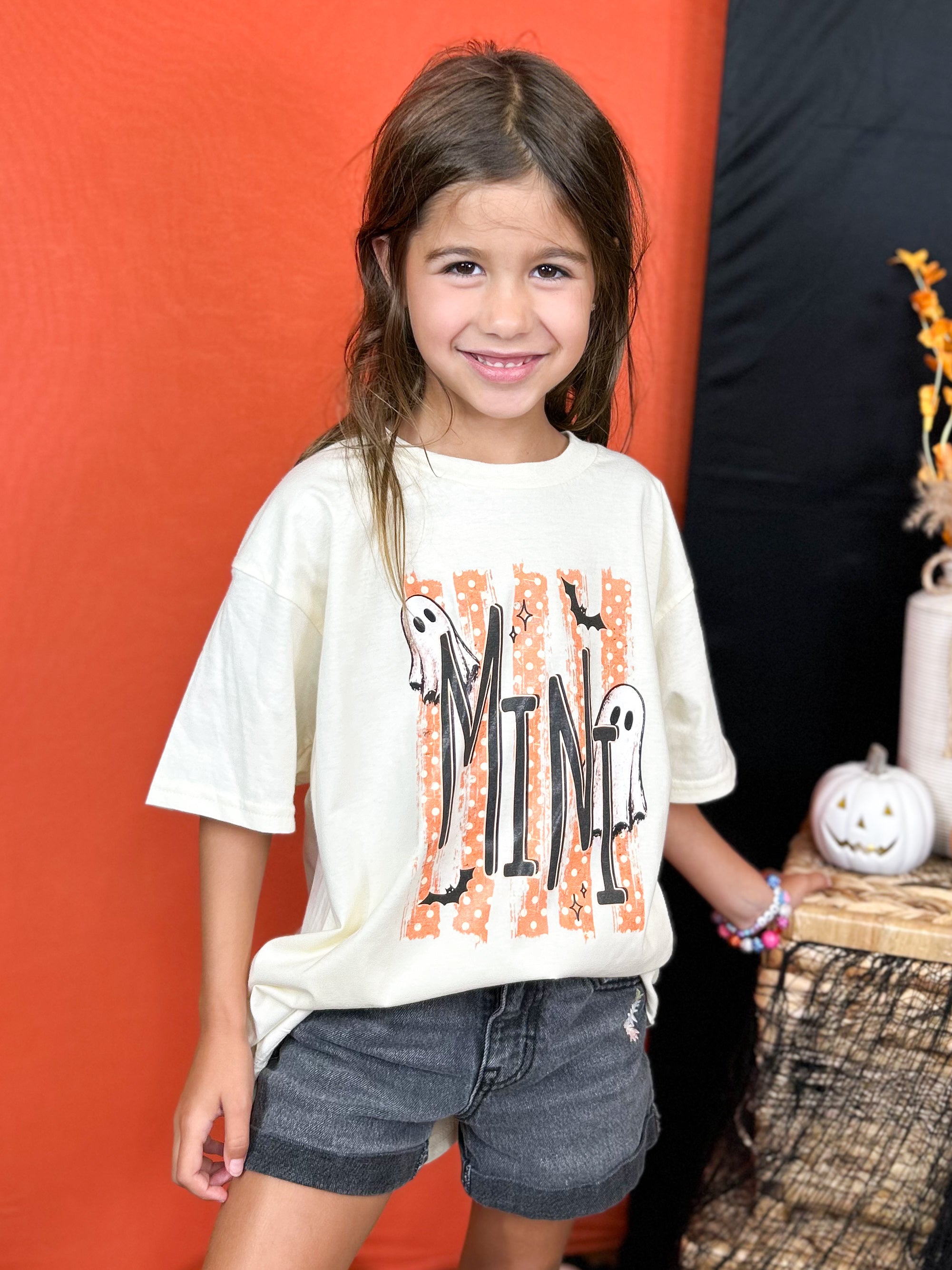 YOUTH - Halloween Mini without Bow Graphic Tee-130 Graphic Tees-Heathered Boho-Heathered Boho Boutique, Women's Fashion and Accessories in Palmetto, FL