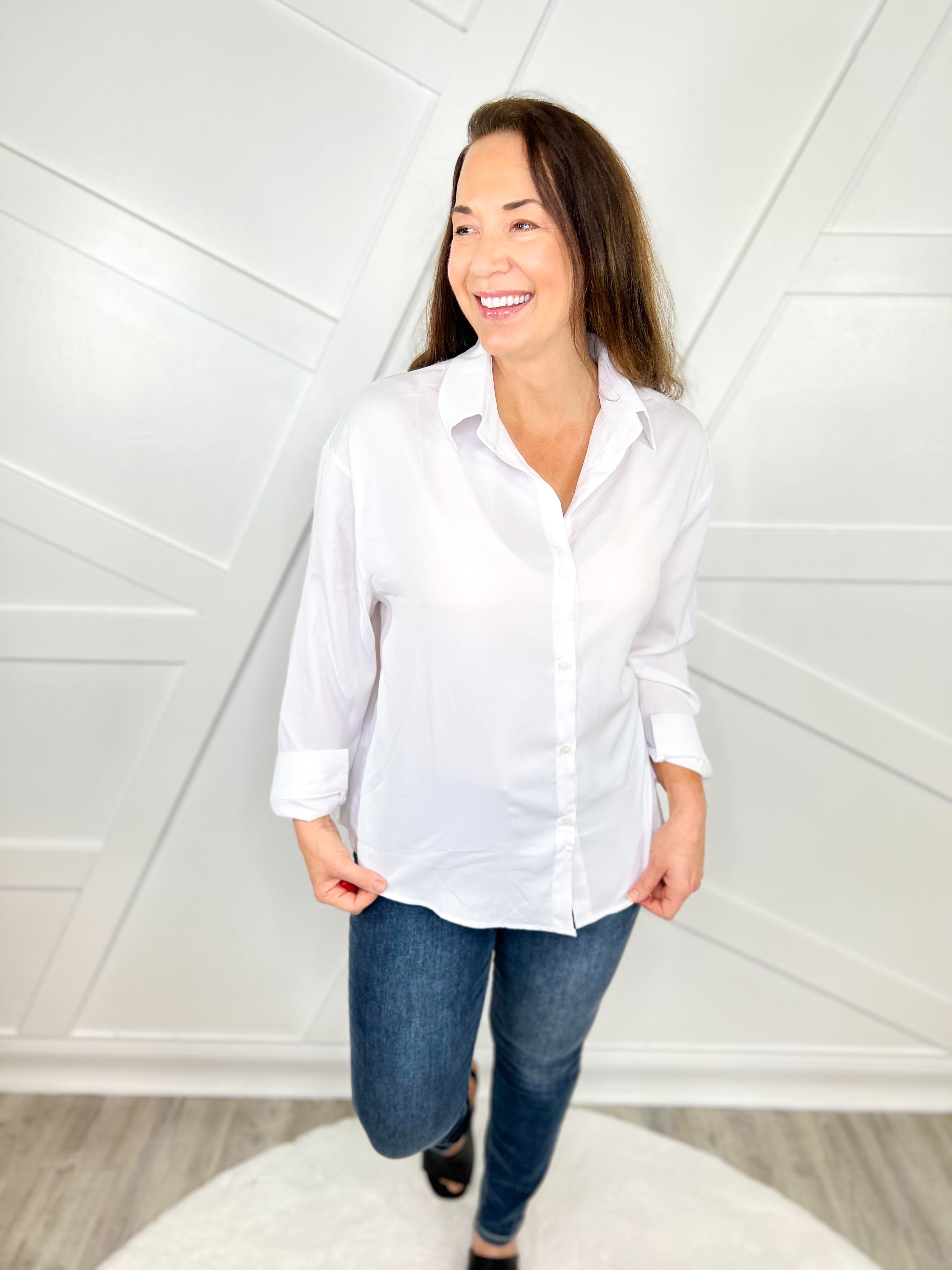 Restock : Kathryn Classic Button-Up-120 Long Sleeve Tops-Southern Grace-Heathered Boho Boutique, Women's Fashion and Accessories in Palmetto, FL