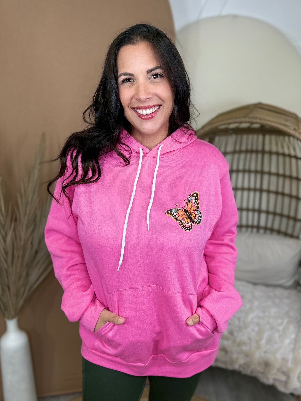 Love Like Dolly w/ Butterfly Pocket Graphic Hoodie-210 Hoodies-Heathered Boho-Heathered Boho Boutique, Women's Fashion and Accessories in Palmetto, FL