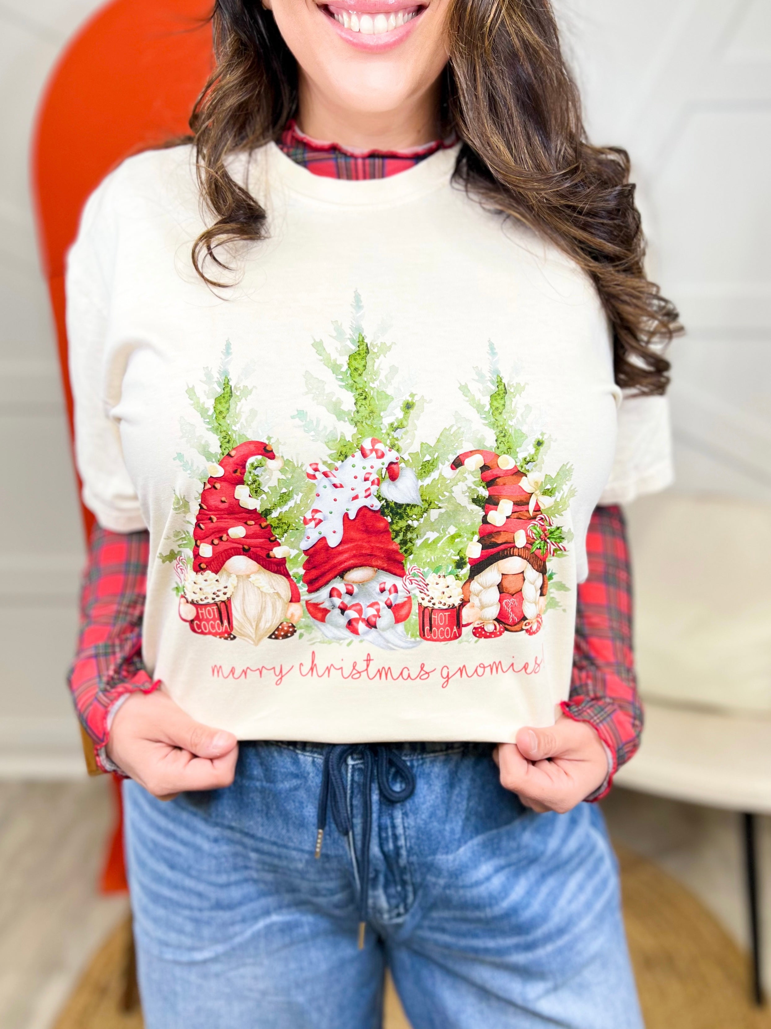 Christmas Gnomes Graphic Tee - Ivory-130 Graphic Tees-Heathered Boho-Heathered Boho Boutique, Women's Fashion and Accessories in Palmetto, FL