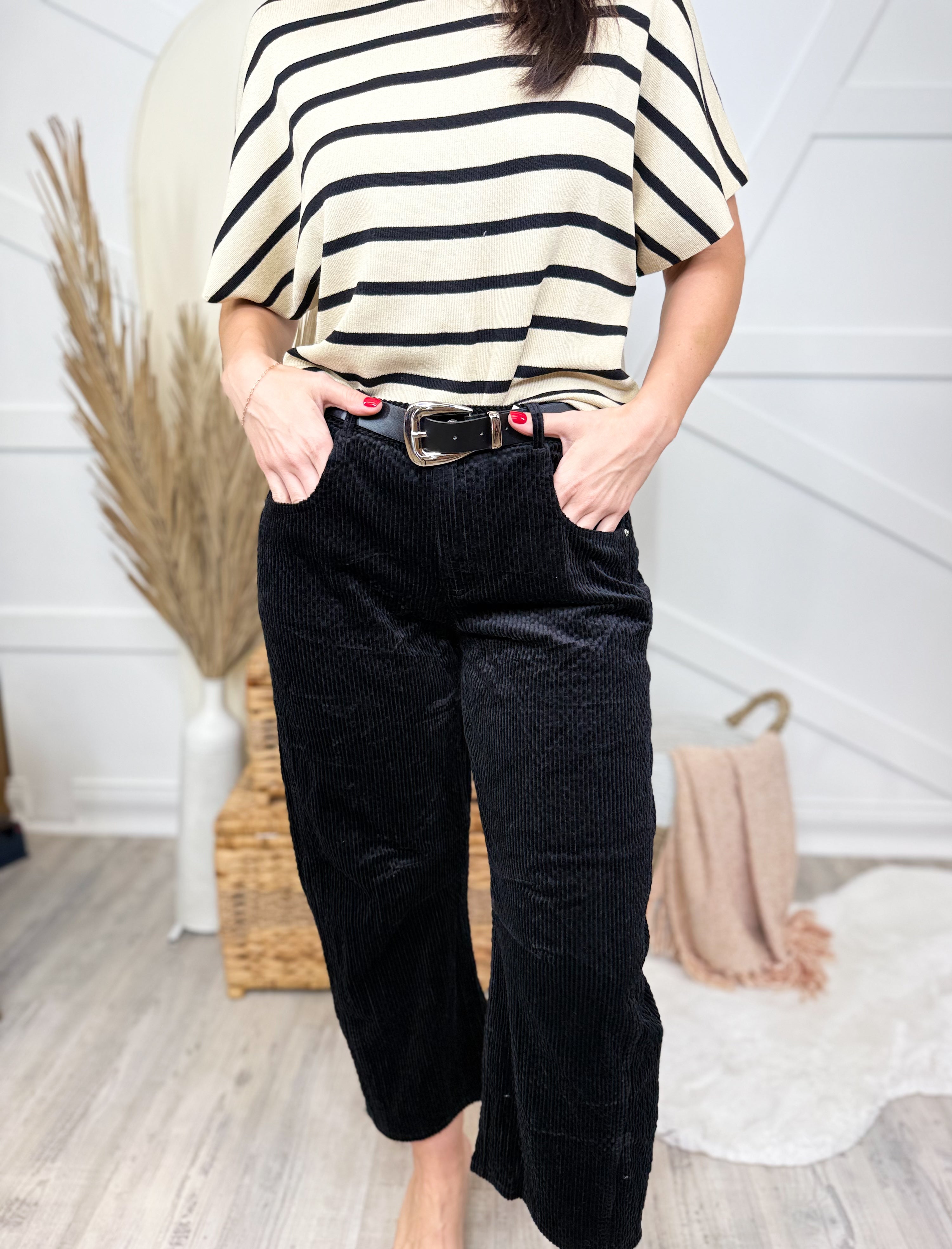 Greatness Barrel Leg Pants-150 PANTS-GEEGEE-Heathered Boho Boutique, Women's Fashion and Accessories in Palmetto, FL