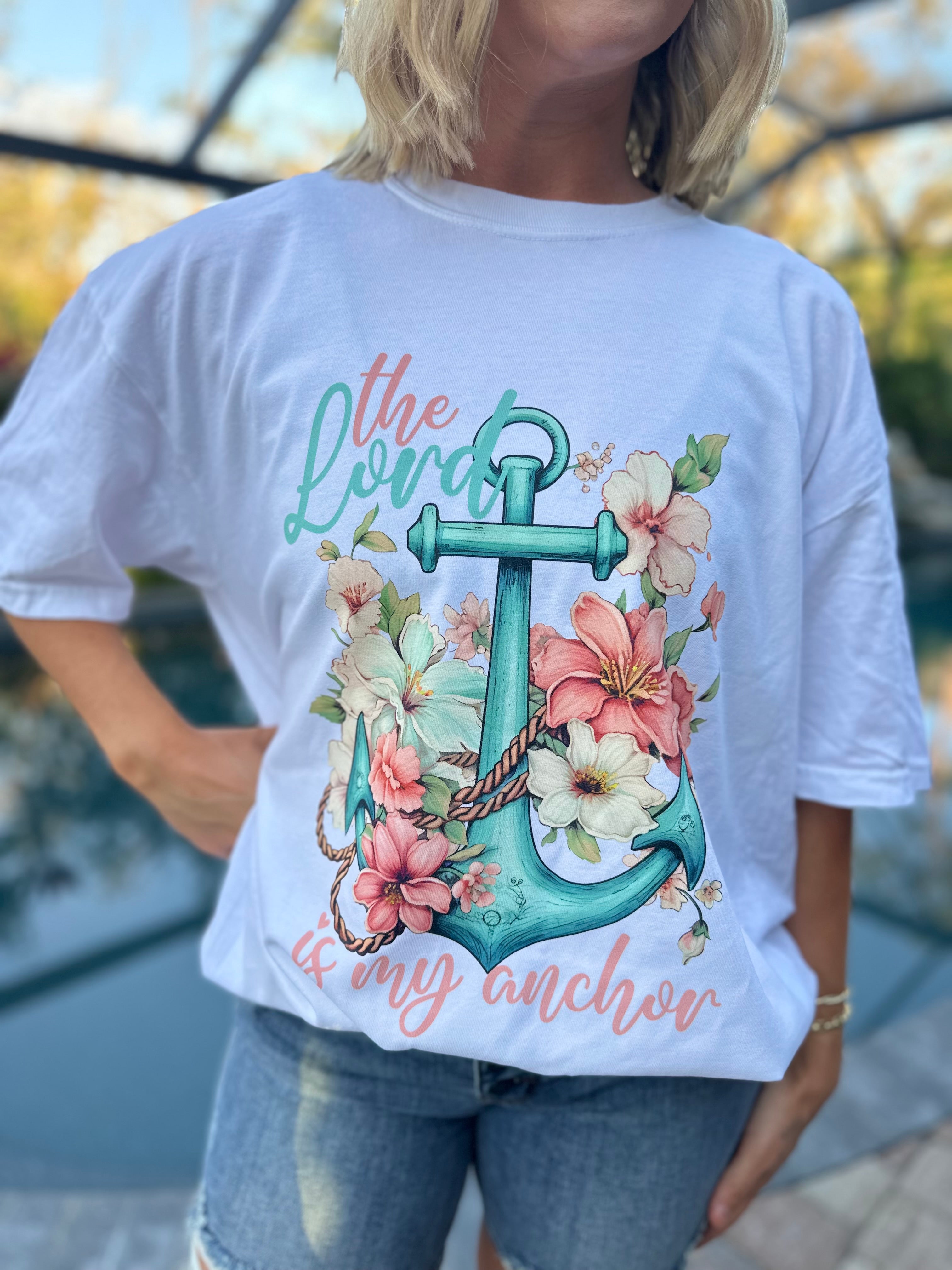 The Lord is My Anchor Graphic Tee-130 Graphic Tees-Heathered Boho-Heathered Boho Boutique, Women's Fashion and Accessories in Palmetto, FL