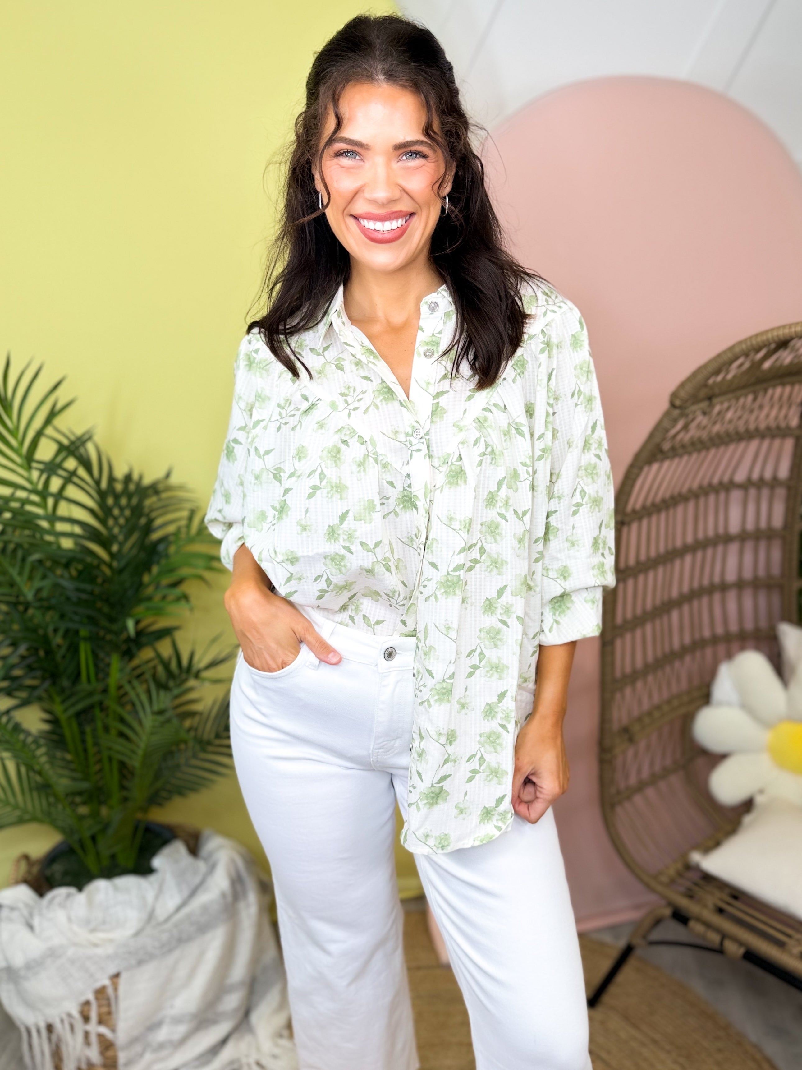 Petal Muse Button Down Top-120 LONG SLEEVE TOPS-SEW IN LOVE-Heathered Boho Boutique, Women's Fashion and Accessories in Palmetto, FL