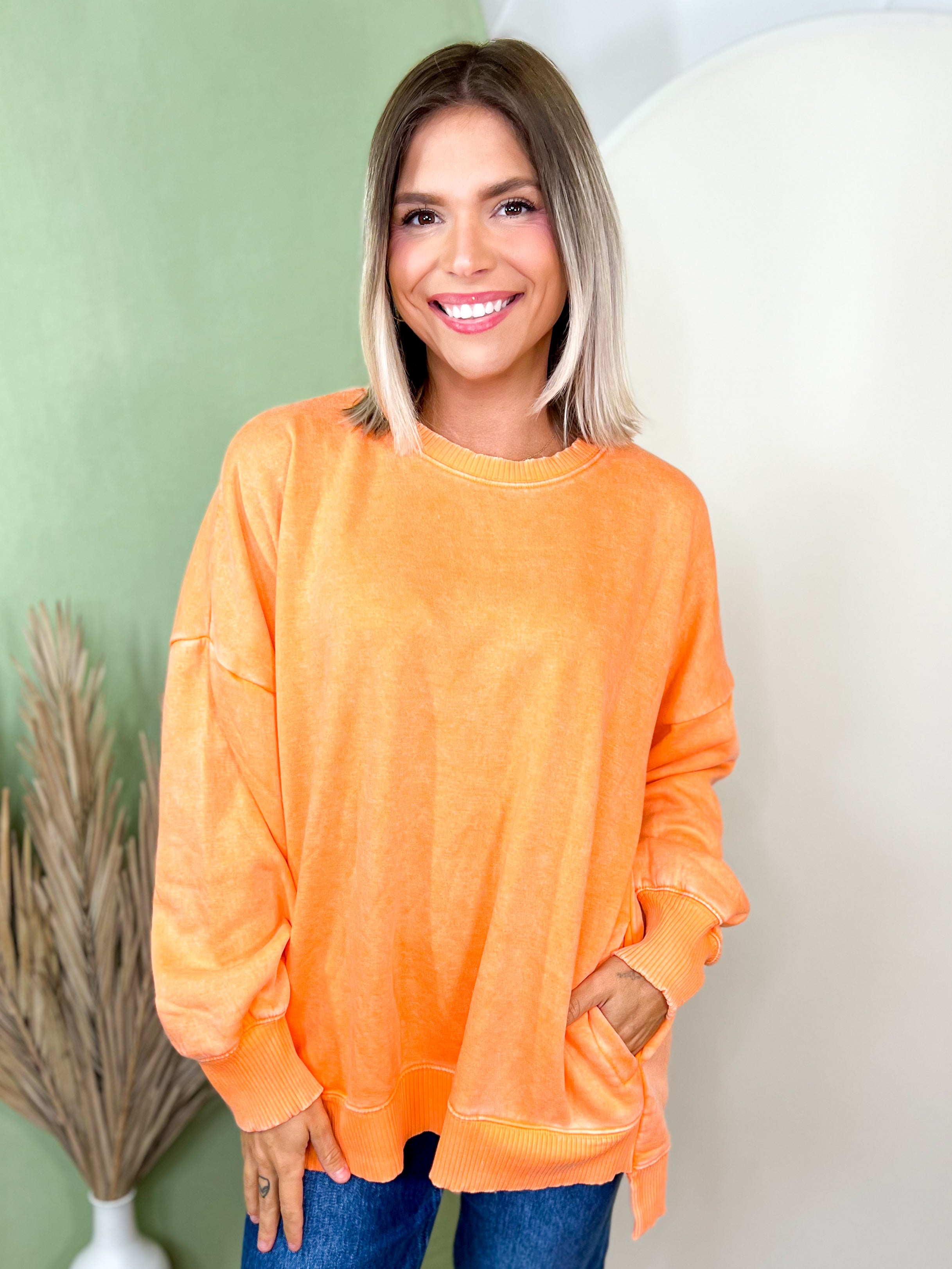 Restock: Picked Just for You Pullover-120 LONG SLEEVE TOPS-ZENANA-Heathered Boho Boutique, Women's Fashion and Accessories in Palmetto, FL