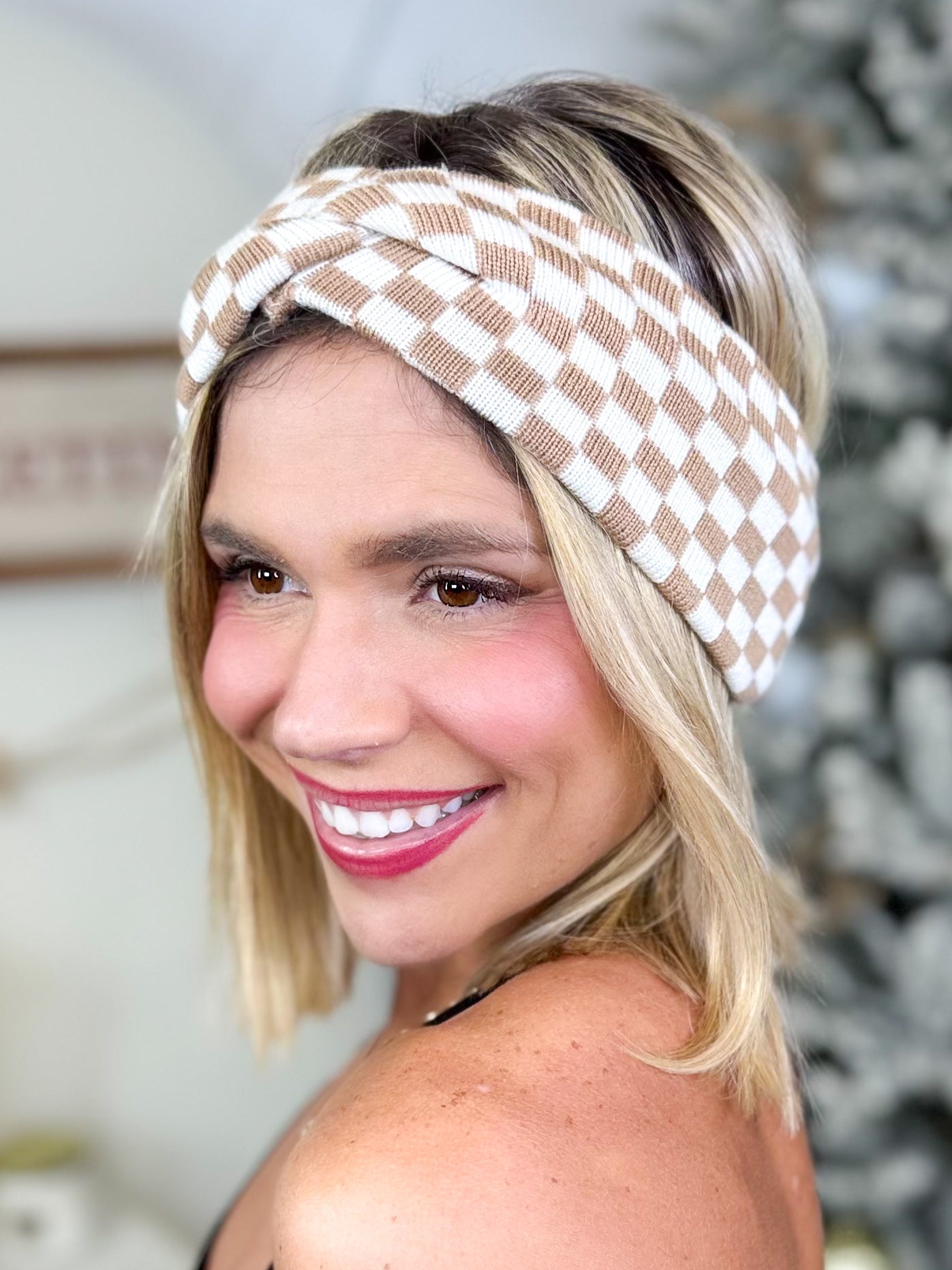 Checkerboard Knit Headwrap-330 Headwear-Clovered Accessories-Heathered Boho Boutique, Women's Fashion and Accessories in Palmetto, FL