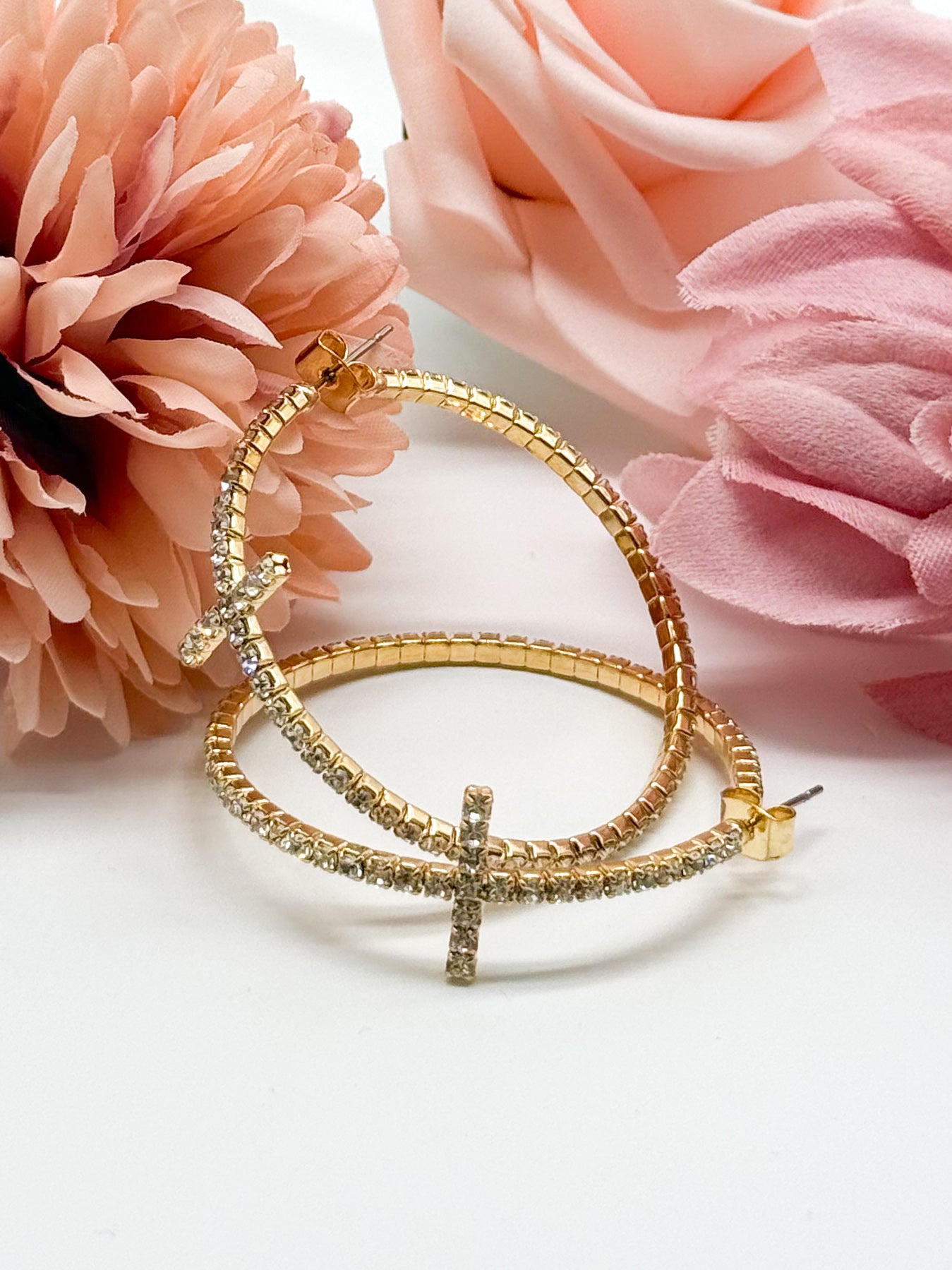 45mm Cross Memory Hoop-310 Jewelry-RM Manufacturing-Heathered Boho Boutique, Women's Fashion and Accessories in Palmetto, FL