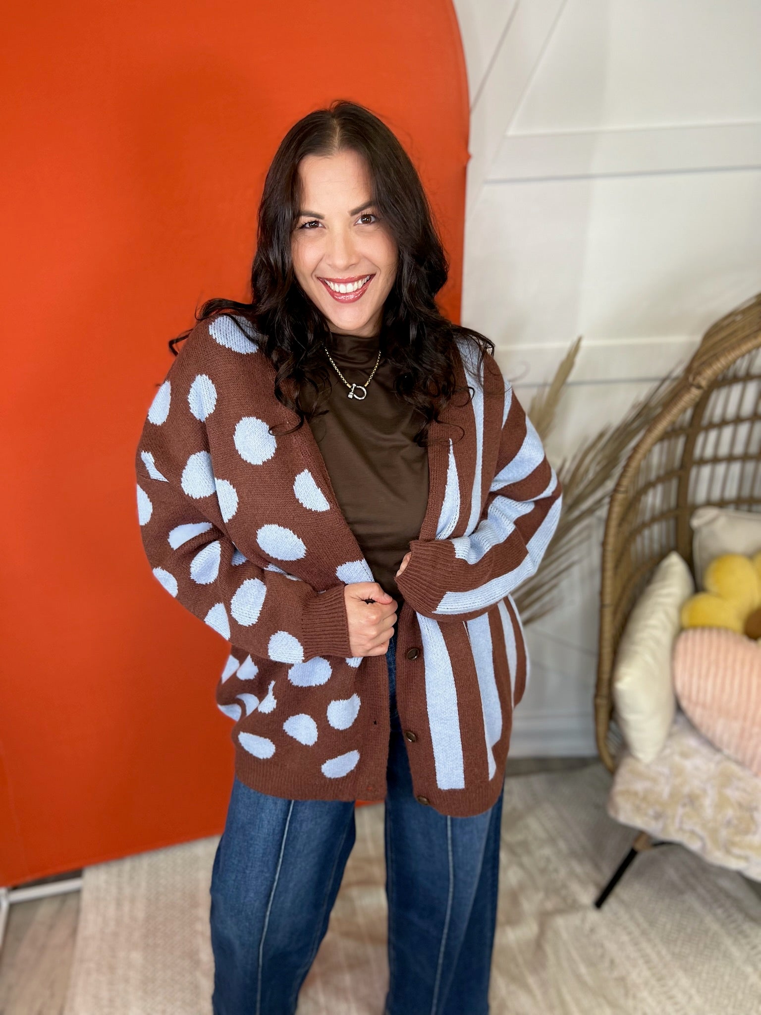 Mix Dot & Stripe Knit Cardigan-220 CARDIGANS KIMONOS-JADE BY JANE-Heathered Boho Boutique, Women's Fashion and Accessories in Palmetto, FL