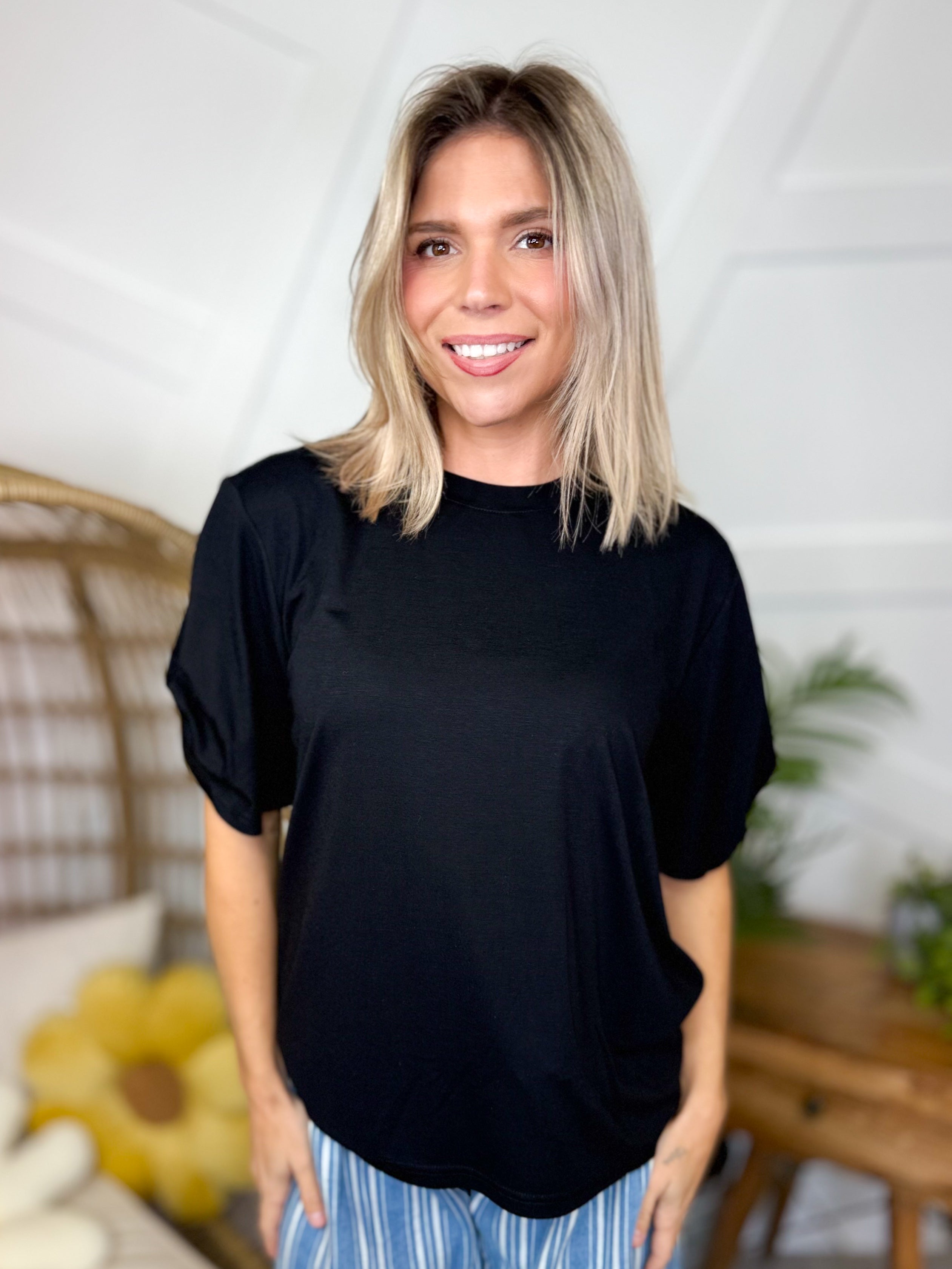 Black Basic Cloud Soft Top-110 Short Sleeve Top-Davi & Dani-Heathered Boho Boutique, Women's Fashion and Accessories in Palmetto, FL