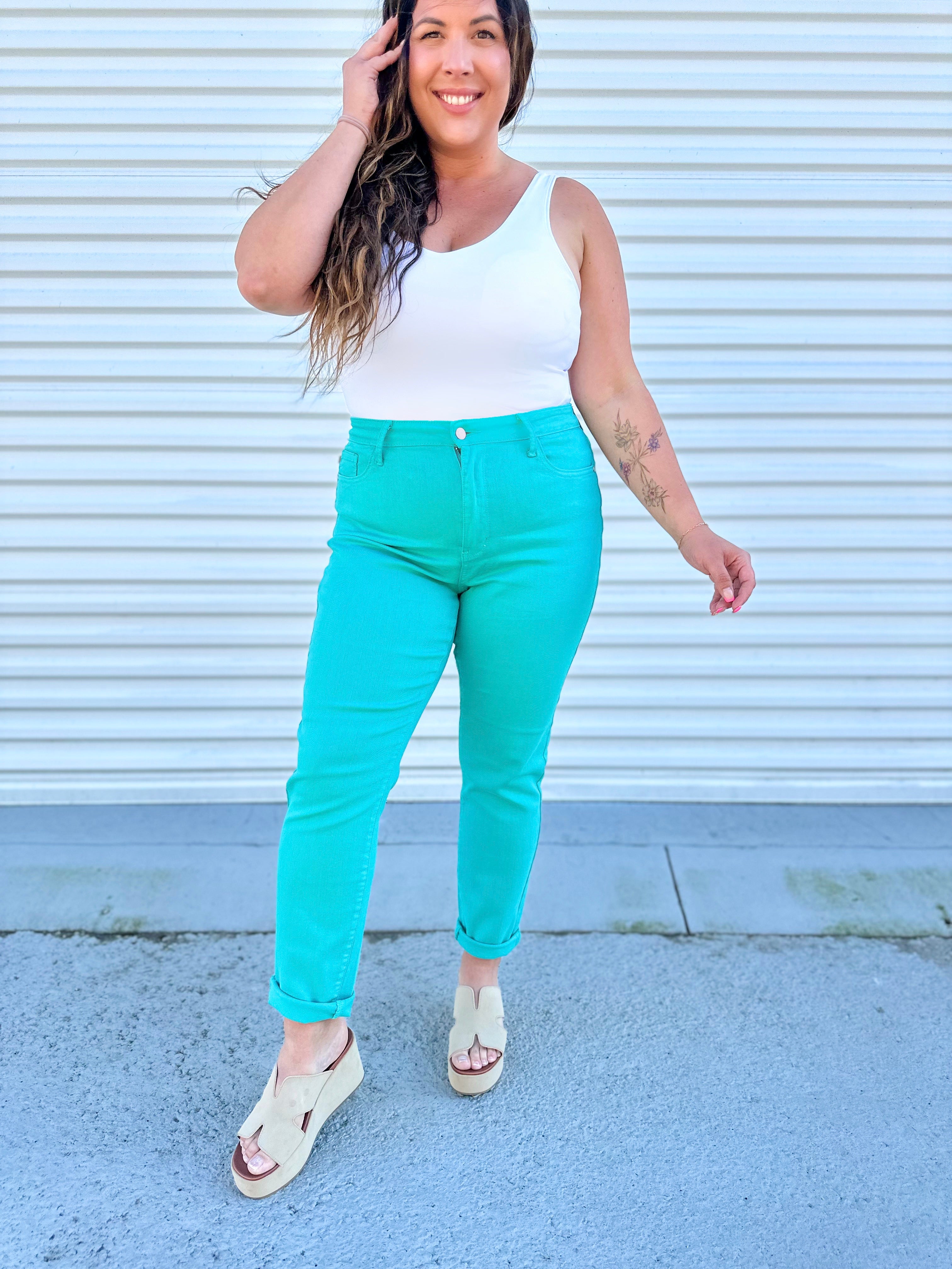 Bridgette High Rise Garment Dyed Slim Jeans in Aquamarine-Jeans-Ave Shops-Heathered Boho Boutique, Women's Fashion and Accessories in Palmetto, FL