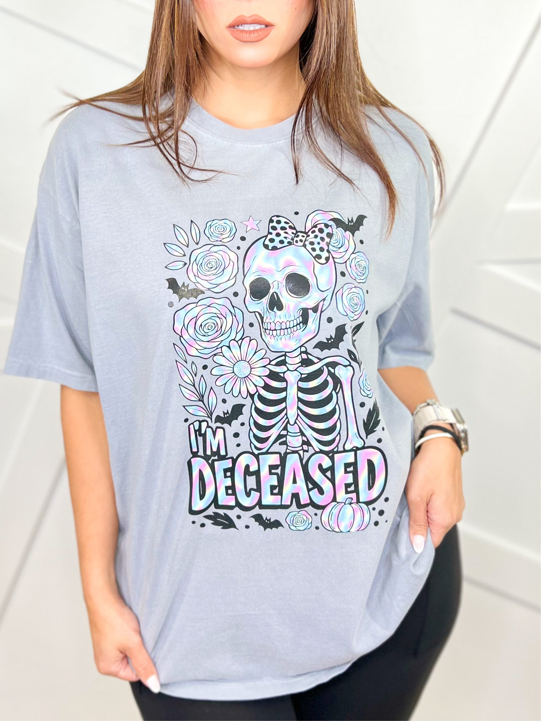 I'm Deceased Graphic Tee-Granite-130 Graphic Tees-Heathered Boho-Heathered Boho Boutique, Women's Fashion and Accessories in Palmetto, FL