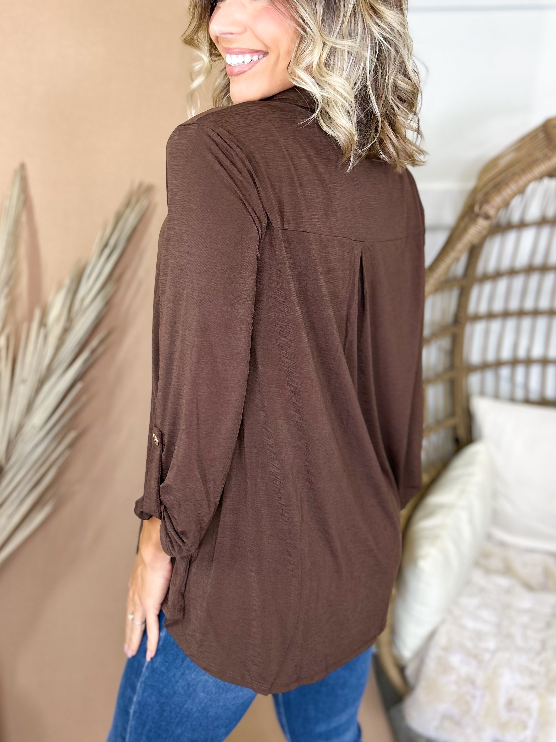 The Easy Does It Collared Top-120 LONG SLEEVE TOPS-DEAR SCARLETT-Heathered Boho Boutique, Women's Fashion and Accessories in Palmetto, FL