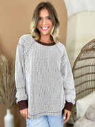 Waffle Patch Pullover-120 LONG SLEEVE TOPS-VERY J-Heathered Boho Boutique, Women's Fashion and Accessories in Palmetto, FL