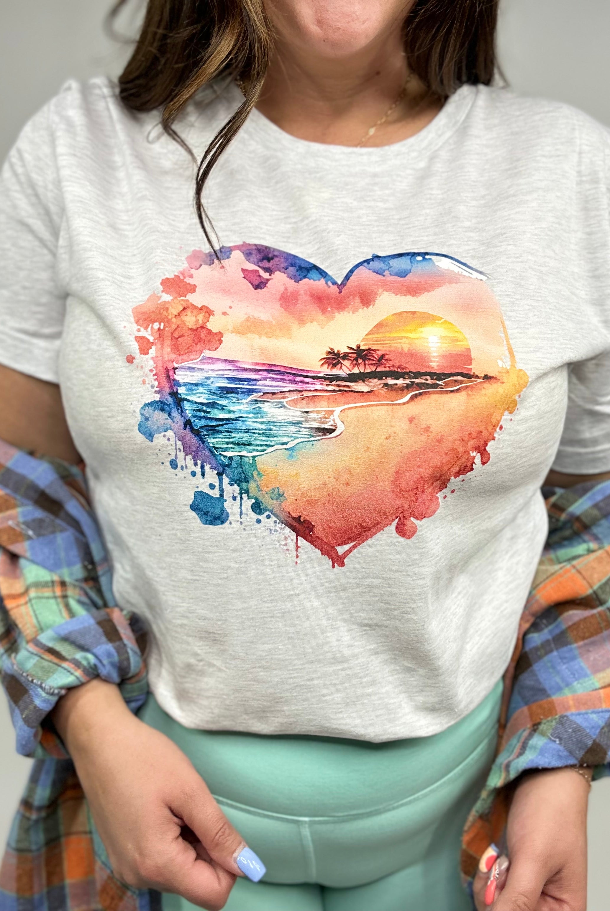 Beach Sunset in my Heart Graphic Tee-130 Graphic Tees-Heathered Boho-Heathered Boho Boutique, Women's Fashion and Accessories in Palmetto, FL