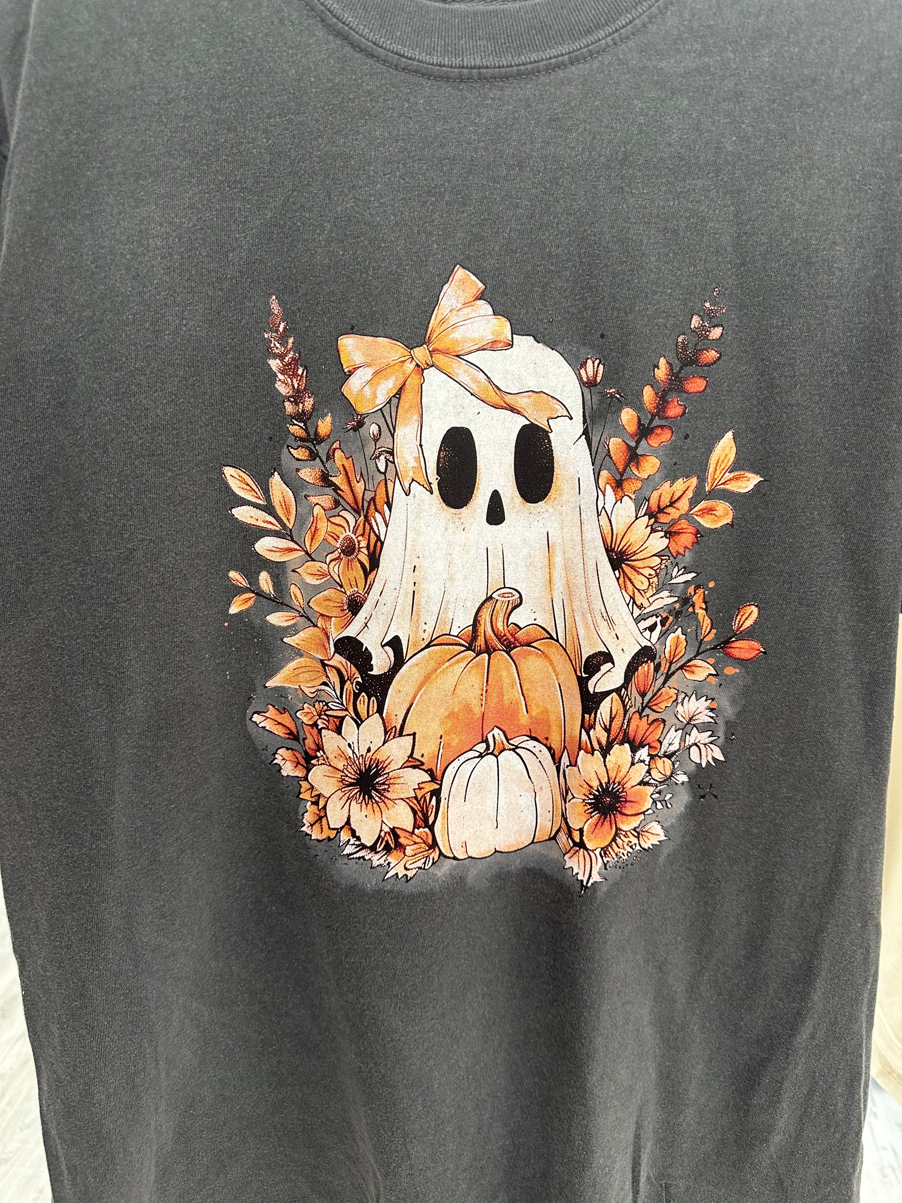 Floral Ghost Graphic Tee-130 Graphic Tees-Heathered Boho-Heathered Boho Boutique, Women's Fashion and Accessories in Palmetto, FL