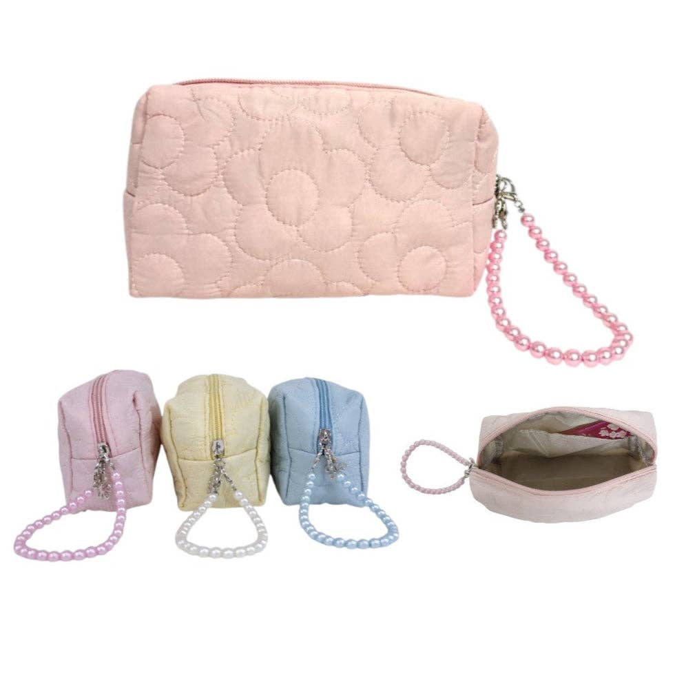 Solid Color Quilted Fabric Makeup Pouch-340 Other Accessories-TAPA fashion-Heathered Boho Boutique, Women's Fashion and Accessories in Palmetto, FL