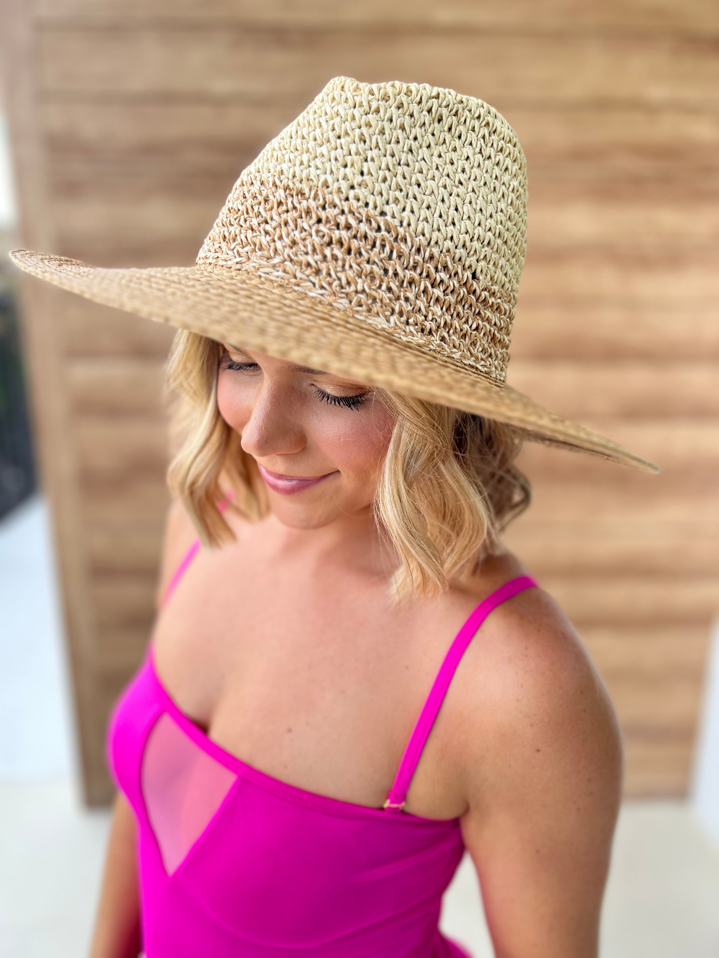 Tone Contrast Straw Hat-330 Headwear-Fame Accessories-Heathered Boho Boutique, Women's Fashion and Accessories in Palmetto, FL