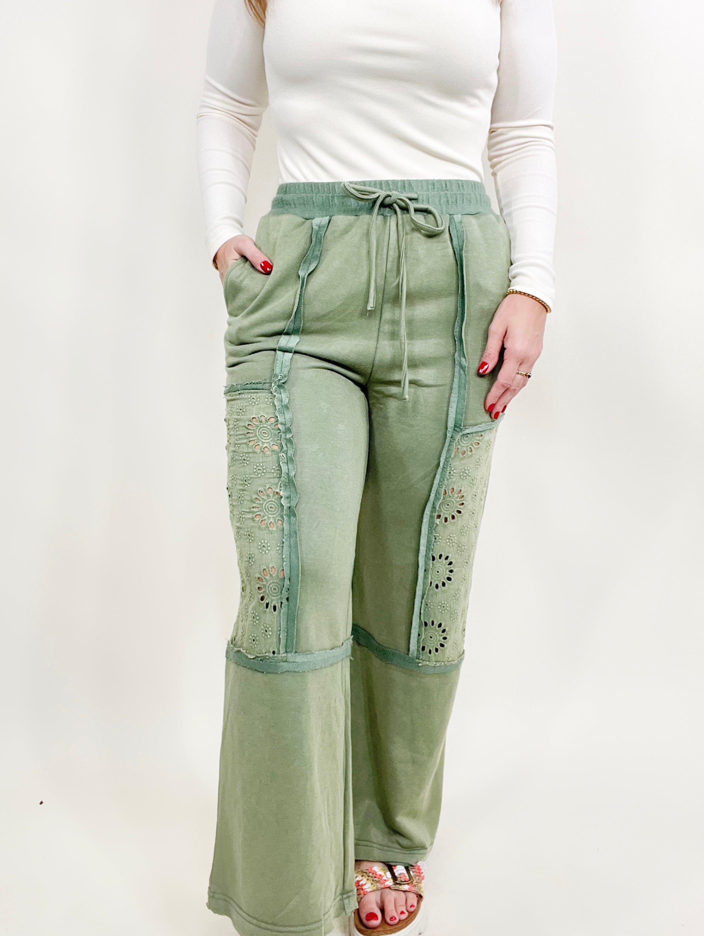 Eyelet Pants-150 PANTS-Oddi-Heathered Boho Boutique, Women's Fashion and Accessories in Palmetto, FL