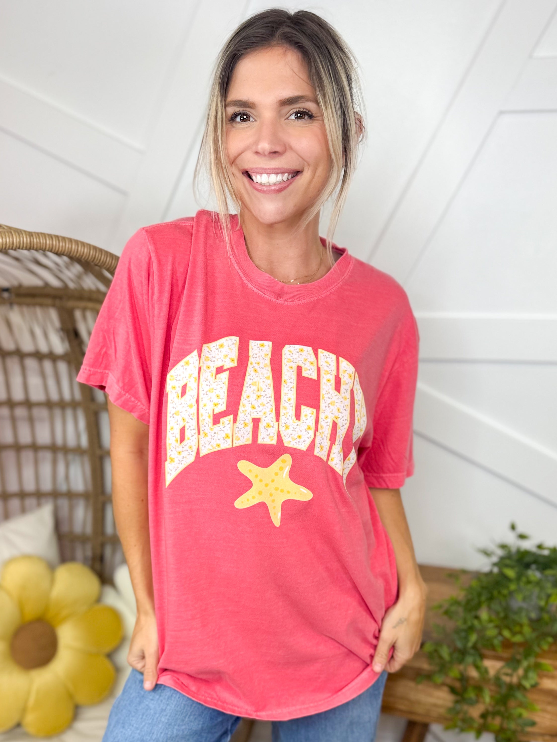 Beachy Graphic Tee-130 Graphic Tees-Heathered Boho-Heathered Boho Boutique, Women's Fashion and Accessories in Palmetto, FL