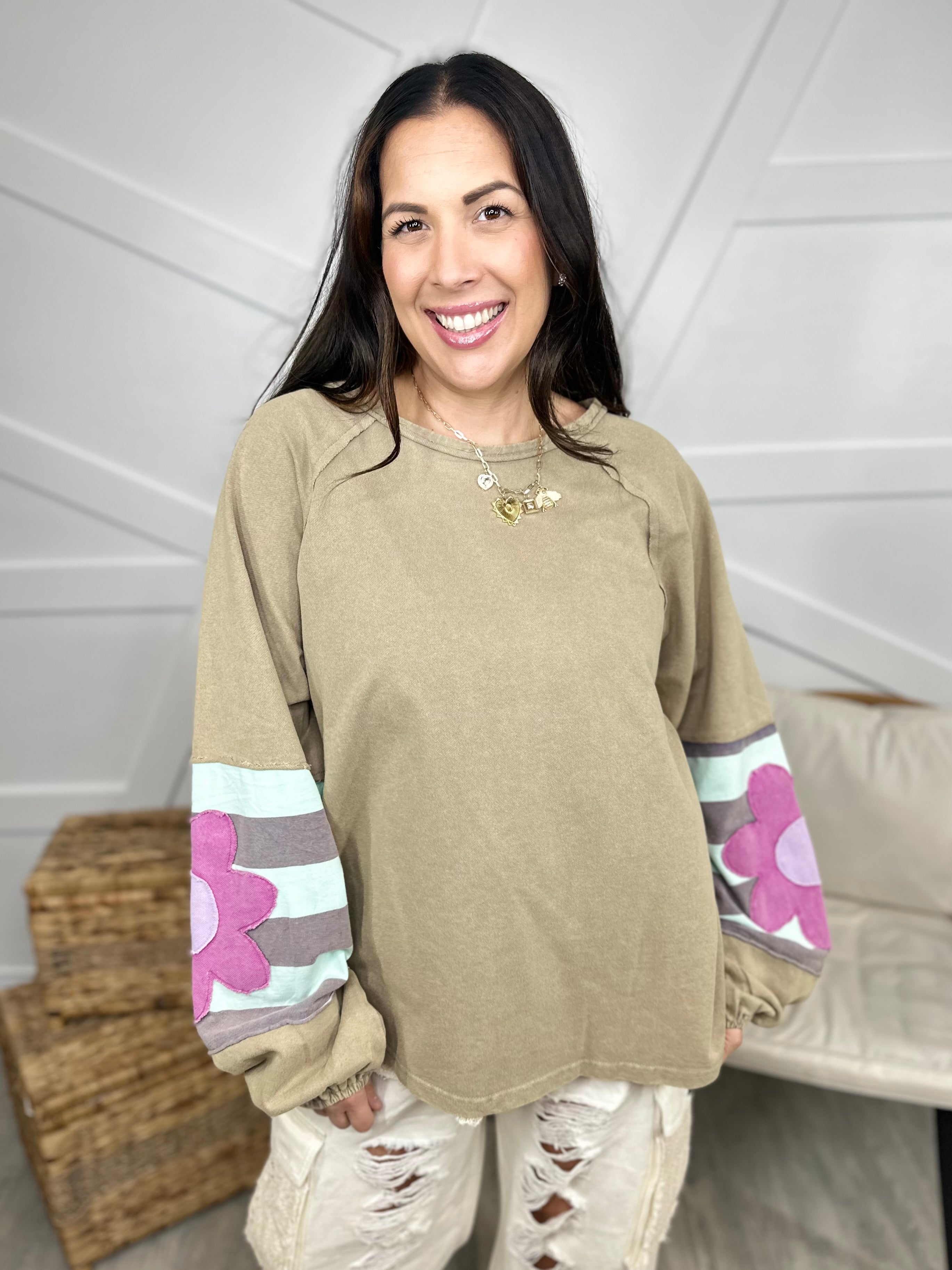 Natural Beauty Long Sleeve Top- Mushroom-120 Long Sleeve Tops-Easel-Heathered Boho Boutique, Women's Fashion and Accessories in Palmetto, FL