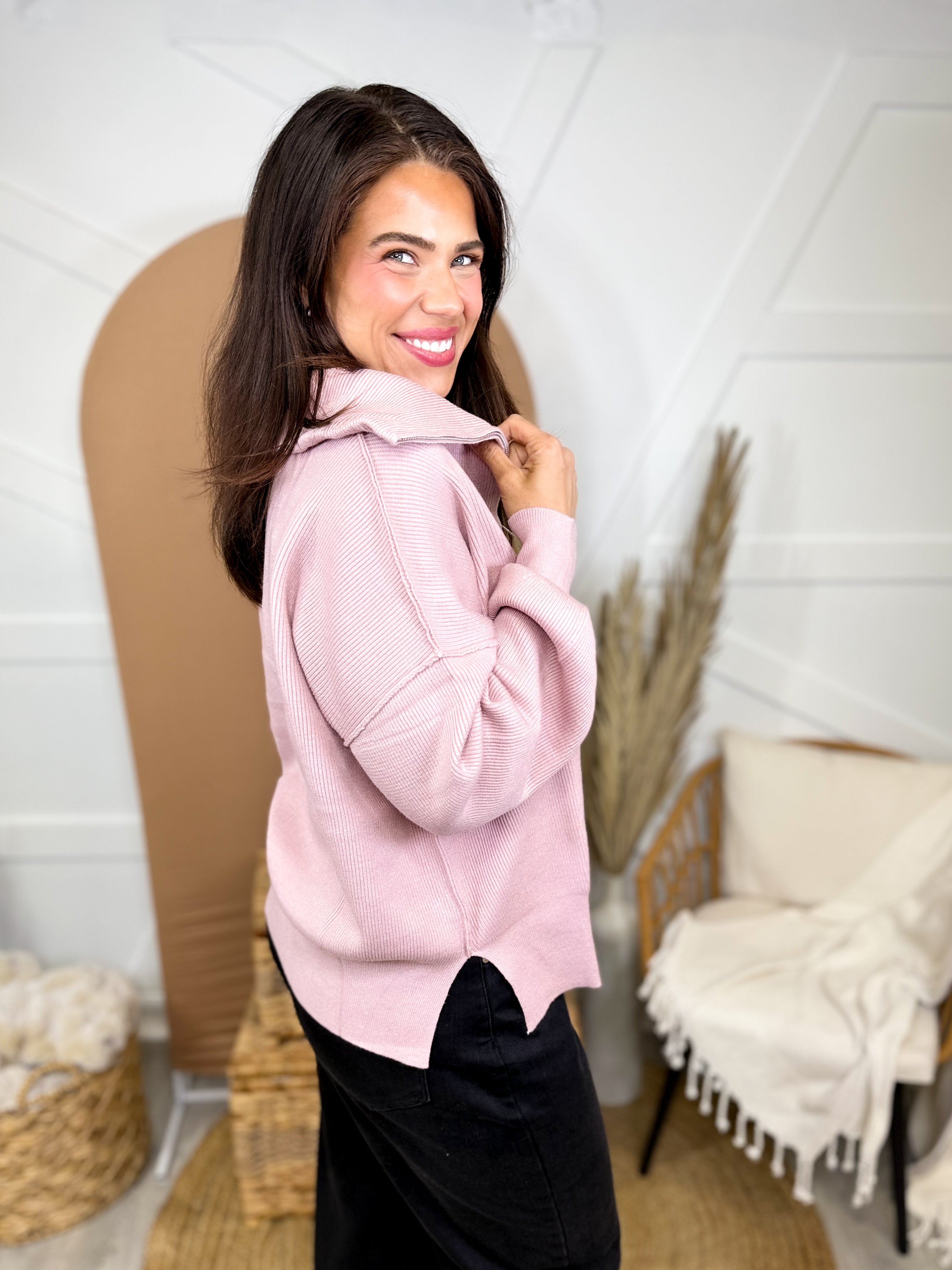 Think About You Half Zip Jacket-200 Jackets/Shackets-WHITE BIRCH-Heathered Boho Boutique, Women's Fashion and Accessories in Palmetto, FL