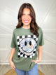 Checkered Camo Smiley Graphic Tee-130 Graphic Tees-Heathered Boho-Heathered Boho Boutique, Women's Fashion and Accessories in Palmetto, FL