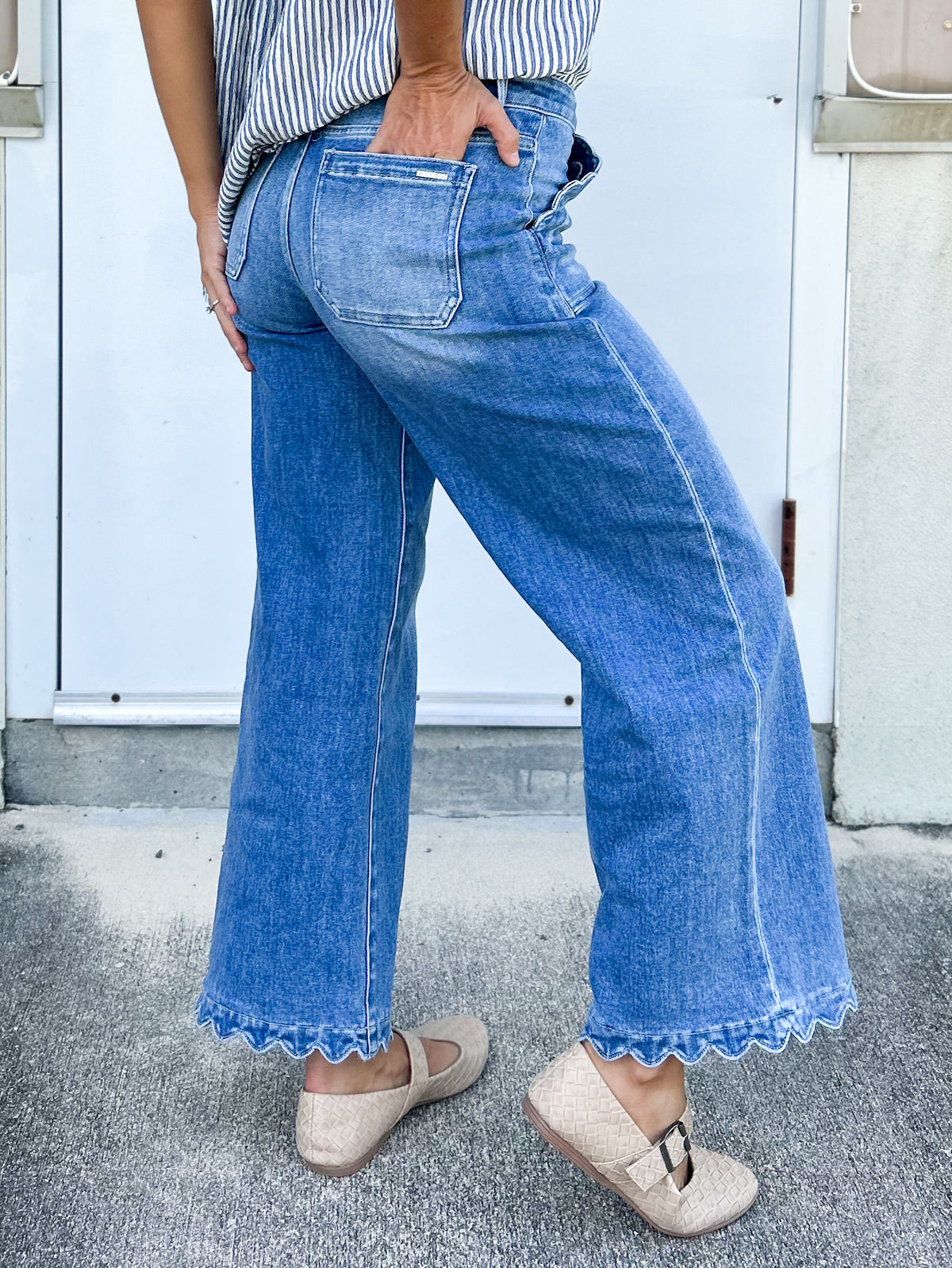 Scalloped & Styled Wide Leg Jeans By Risen-190 JEANS-RISEN-Heathered Boho Boutique, Women's Fashion and Accessories in Palmetto, FL
