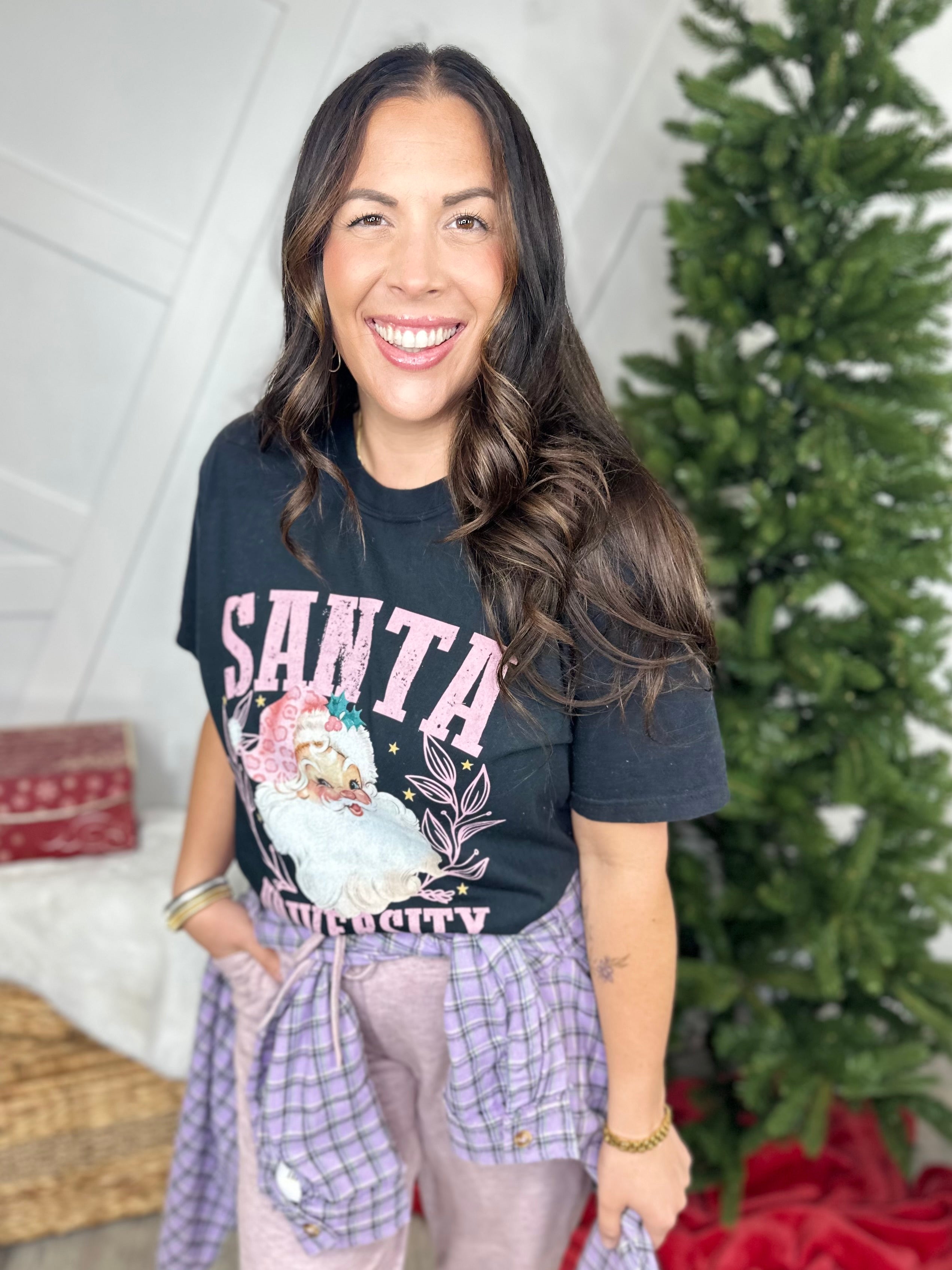 Santa University Graphic Tee-130 Graphic Tees-Heathered Boho-Heathered Boho Boutique, Women's Fashion and Accessories in Palmetto, FL