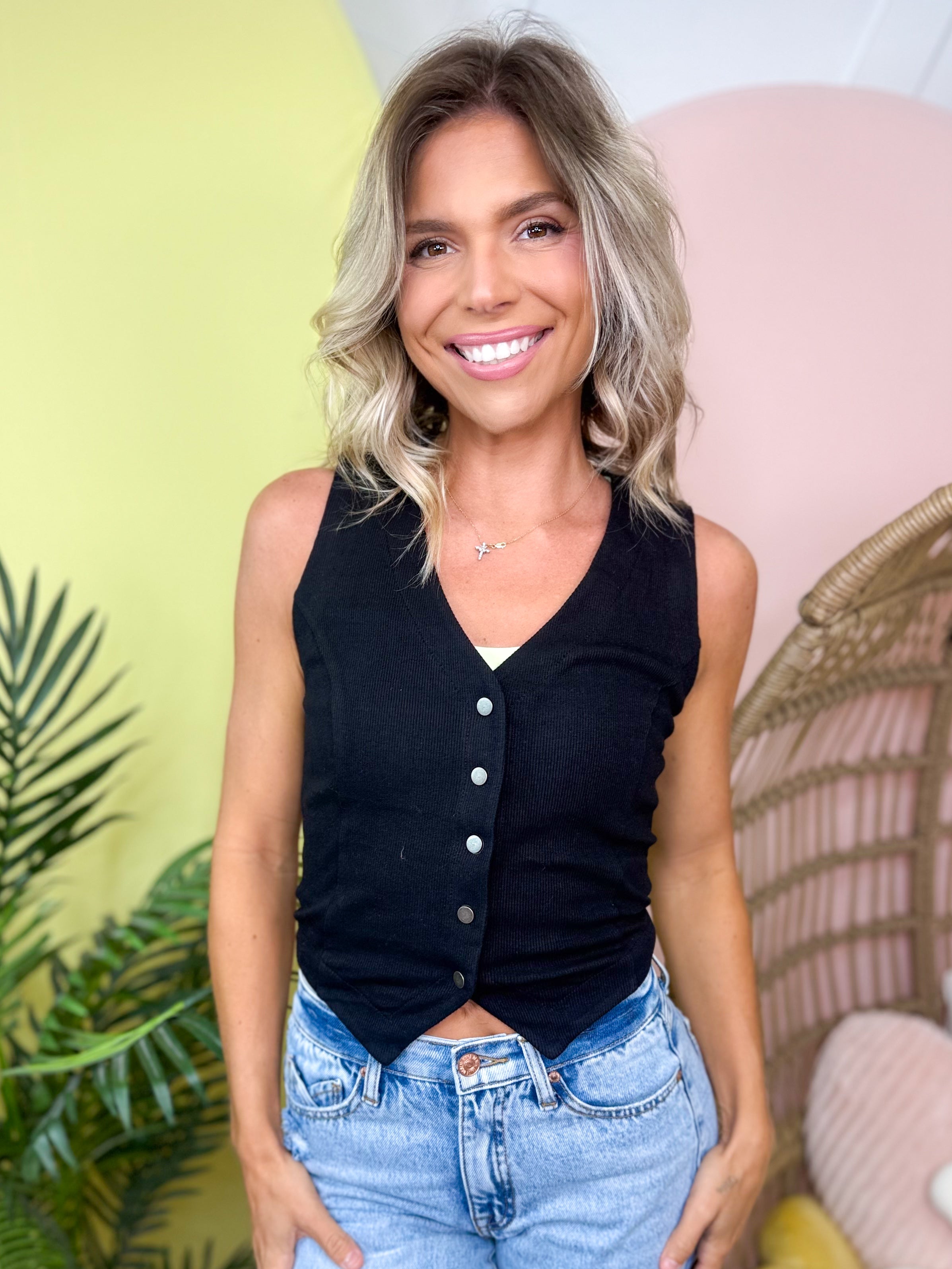 Montauk Knit Vest-110 SHORT SLEEVE TOP-STITCH & CO-Heathered Boho Boutique, Women's Fashion and Accessories in Palmetto, FL