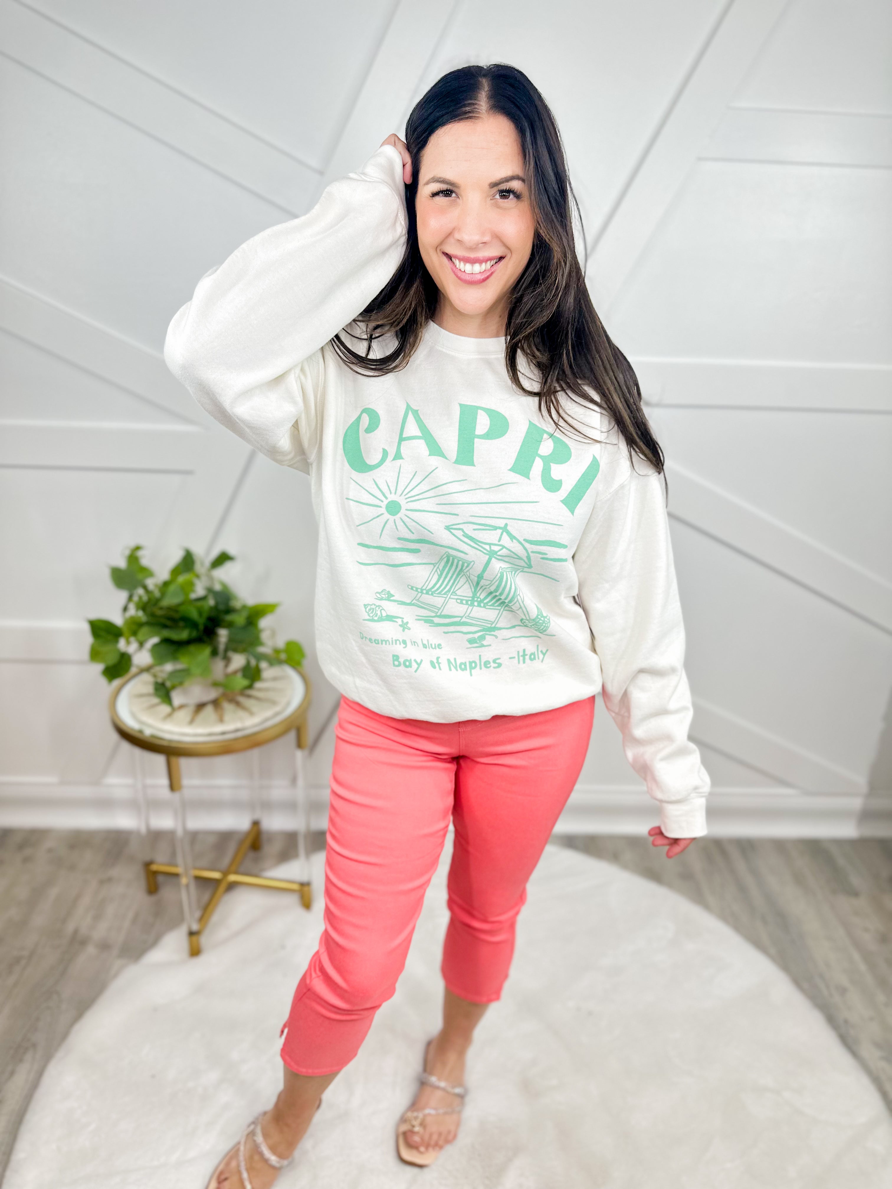 Capri Crewneck Sweatshirt-130 Graphic Tees-Sweet Claire-Heathered Boho Boutique, Women's Fashion and Accessories in Palmetto, FL