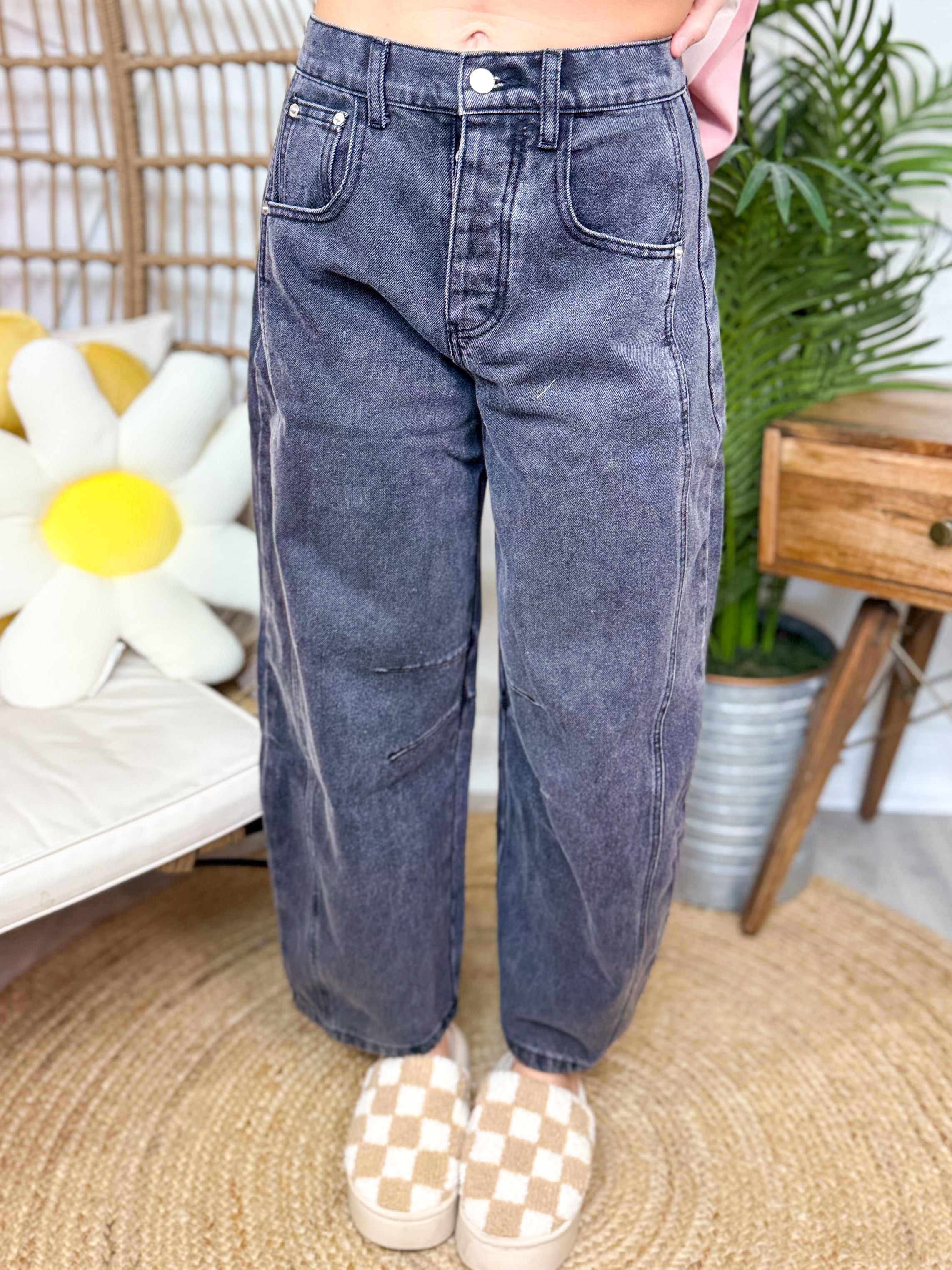 Dare To Be Free Barrel Pants-190 Jeans-Davi & Dani-Heathered Boho Boutique, Women's Fashion and Accessories in Palmetto, FL