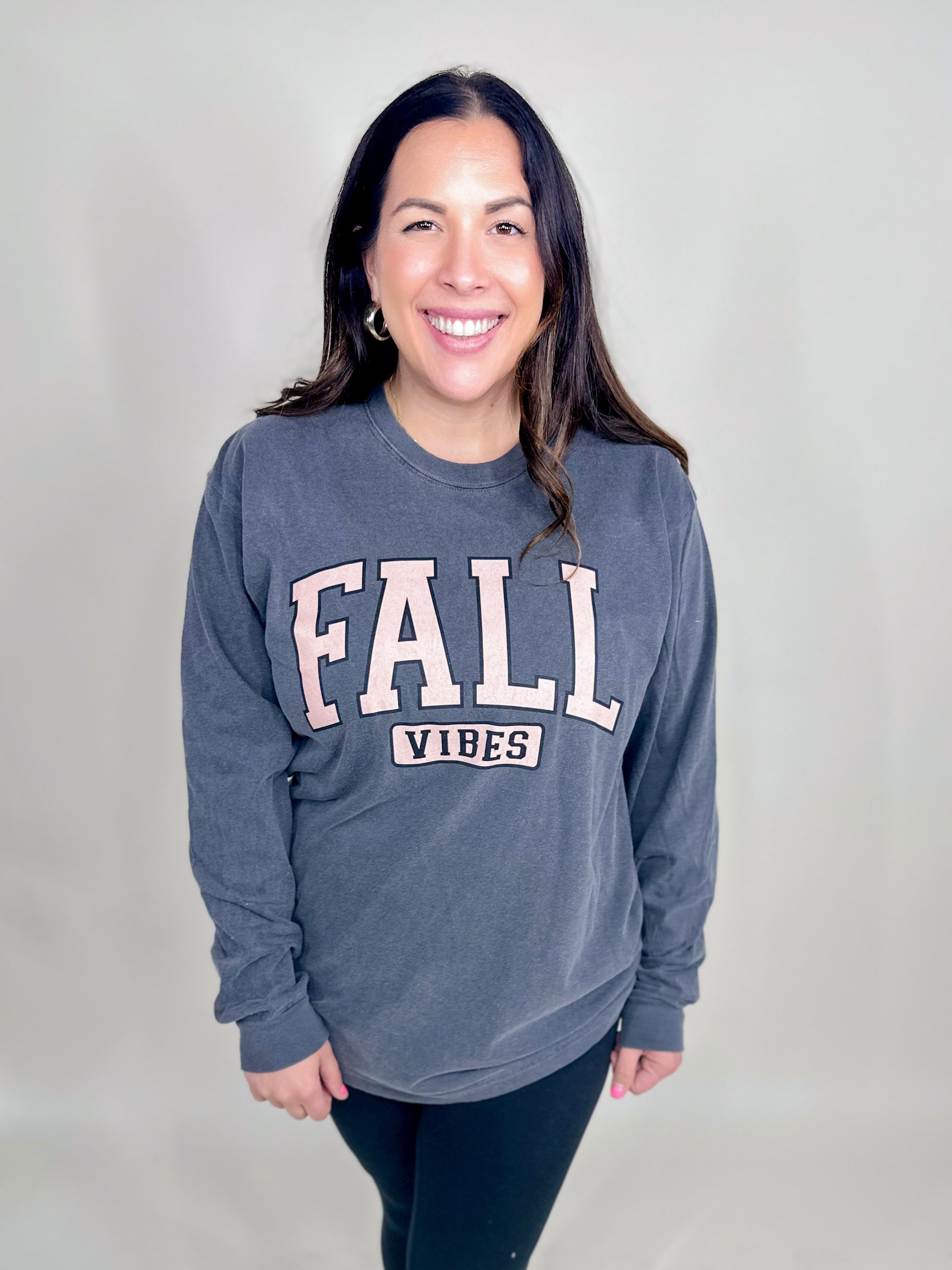 Fall Vibes Cozy Long Sleeve Graphic Tee-120 Long Sleeve Tops-Heathered Boho-Heathered Boho Boutique, Women's Fashion and Accessories in Palmetto, FL