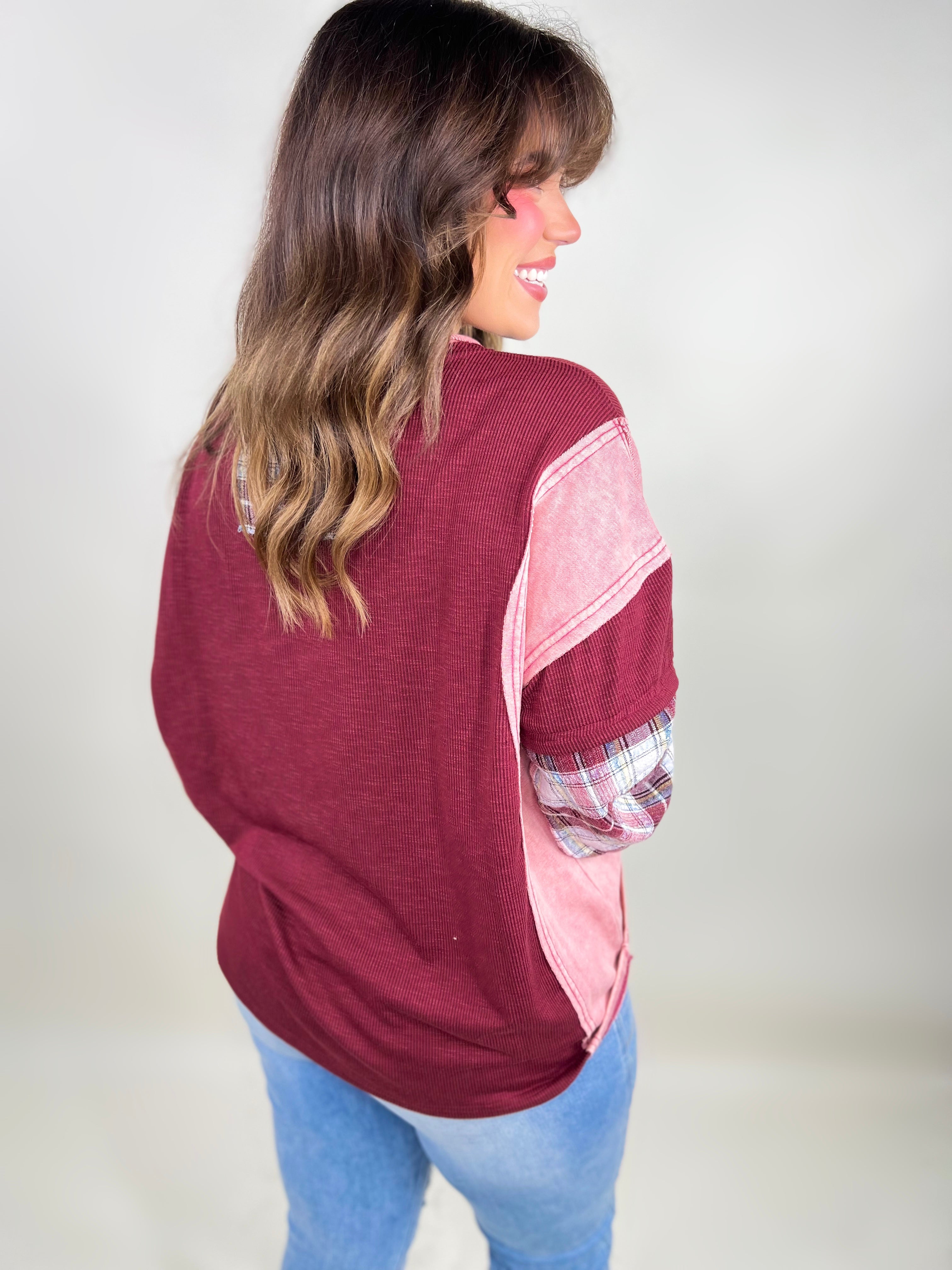 RESTOCK : Peace and Plenty Long Sleeve Top-120 Long Sleeve Tops-Easel-Heathered Boho Boutique, Women's Fashion and Accessories in Palmetto, FL