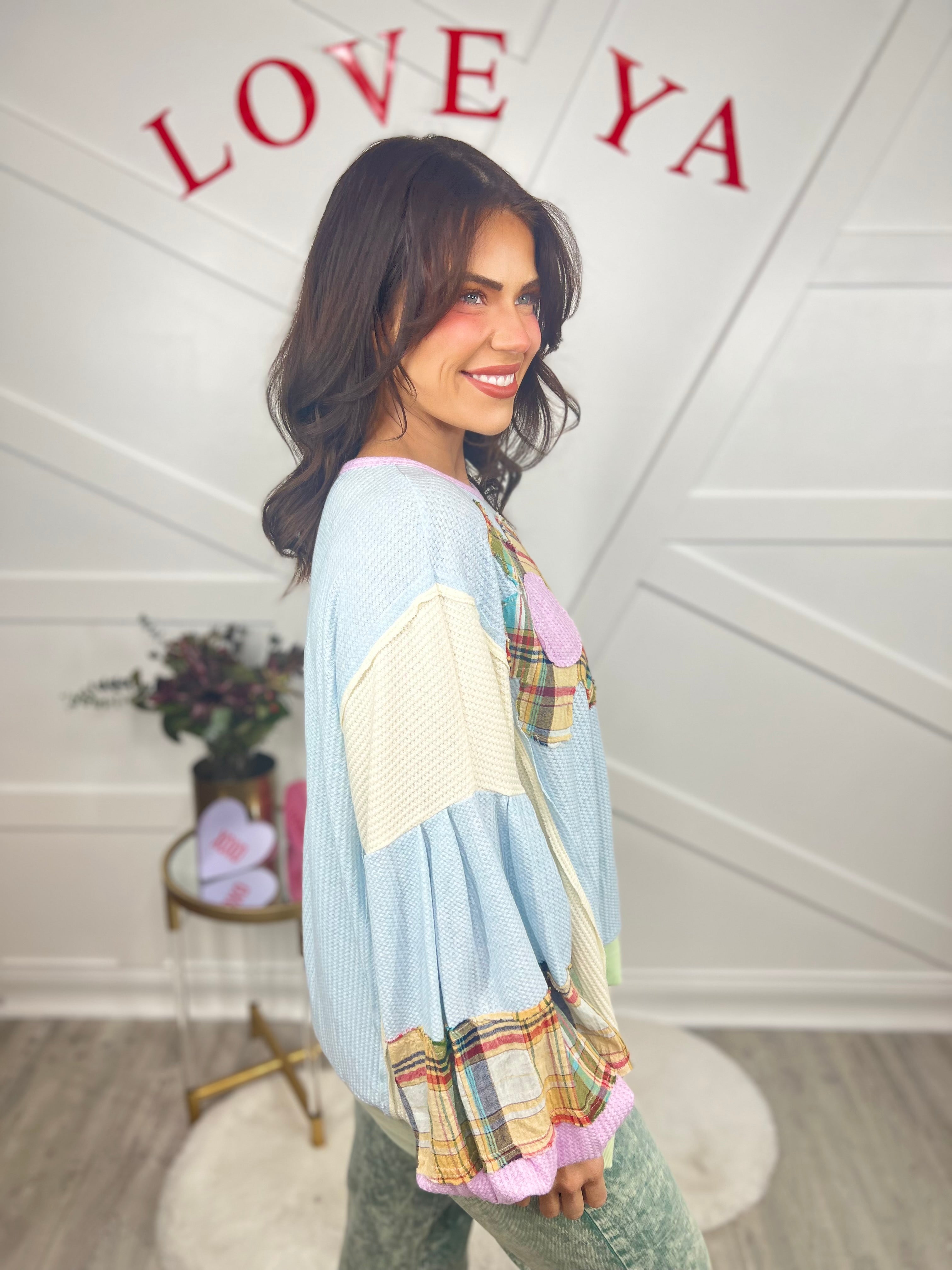 RESTOCK : Flower Patch Top-120 Long Sleeve Tops-Easel-Heathered Boho Boutique, Women's Fashion and Accessories in Palmetto, FL