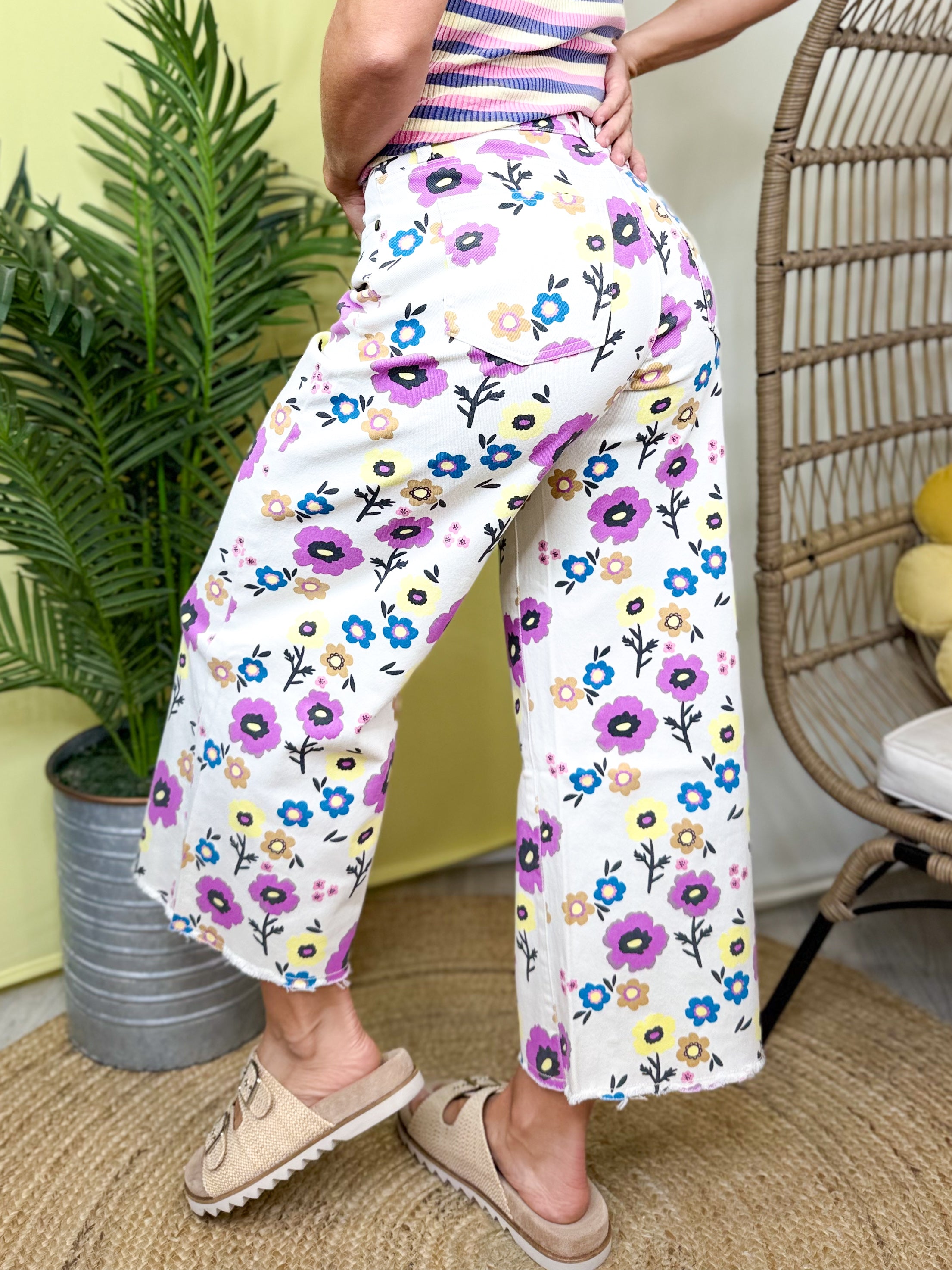 Restock: Flower Market Cropped Pants-150 PANTS-EASEL-Heathered Boho Boutique, Women's Fashion and Accessories in Palmetto, FL