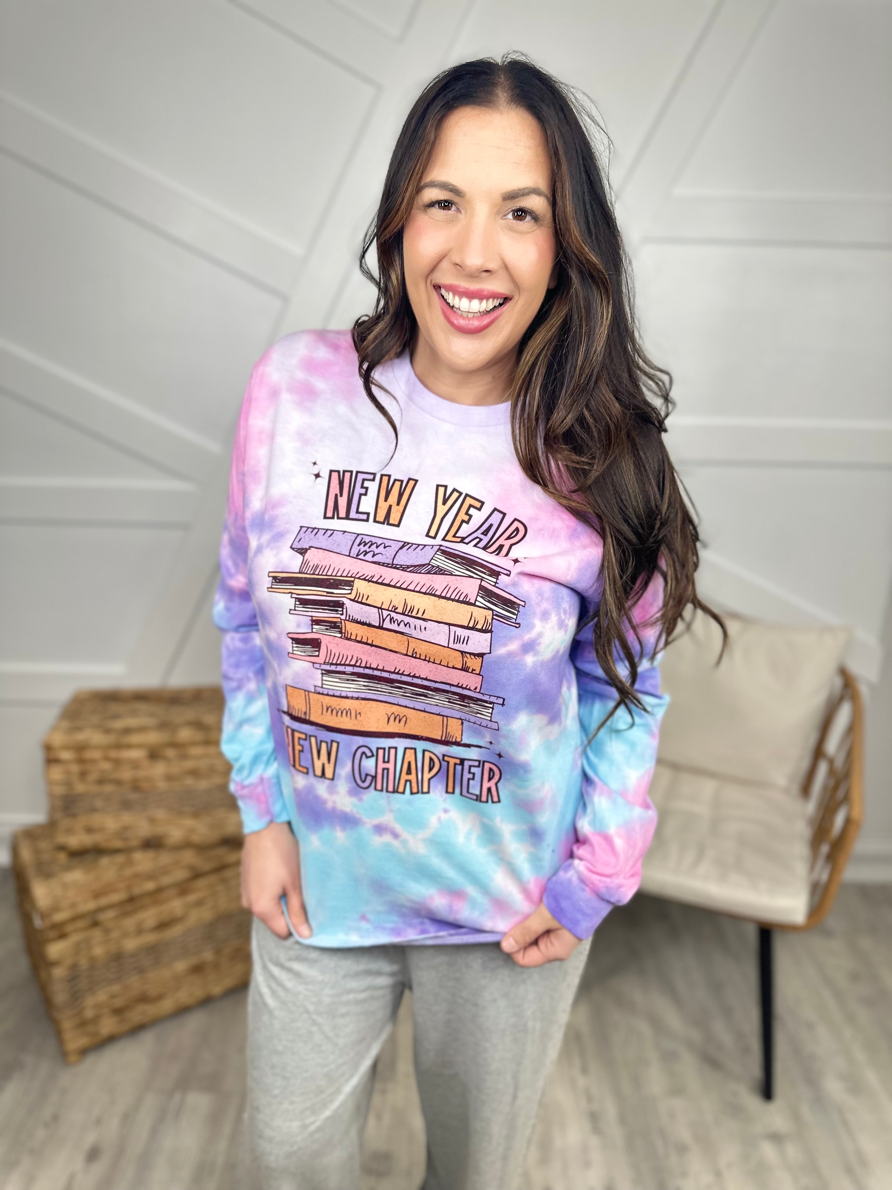 New Year, New Chapter Graphic Long Sleeve-130 Graphic Tees-Heathered Boho-Heathered Boho Boutique, Women's Fashion and Accessories in Palmetto, FL