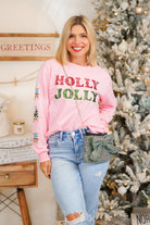 Holly Jolly Sweatshirt-120 LONG SLEEVE TOPS-SOUTHERN GRACE-Heathered Boho Boutique, Women's Fashion and Accessories in Palmetto, FL
