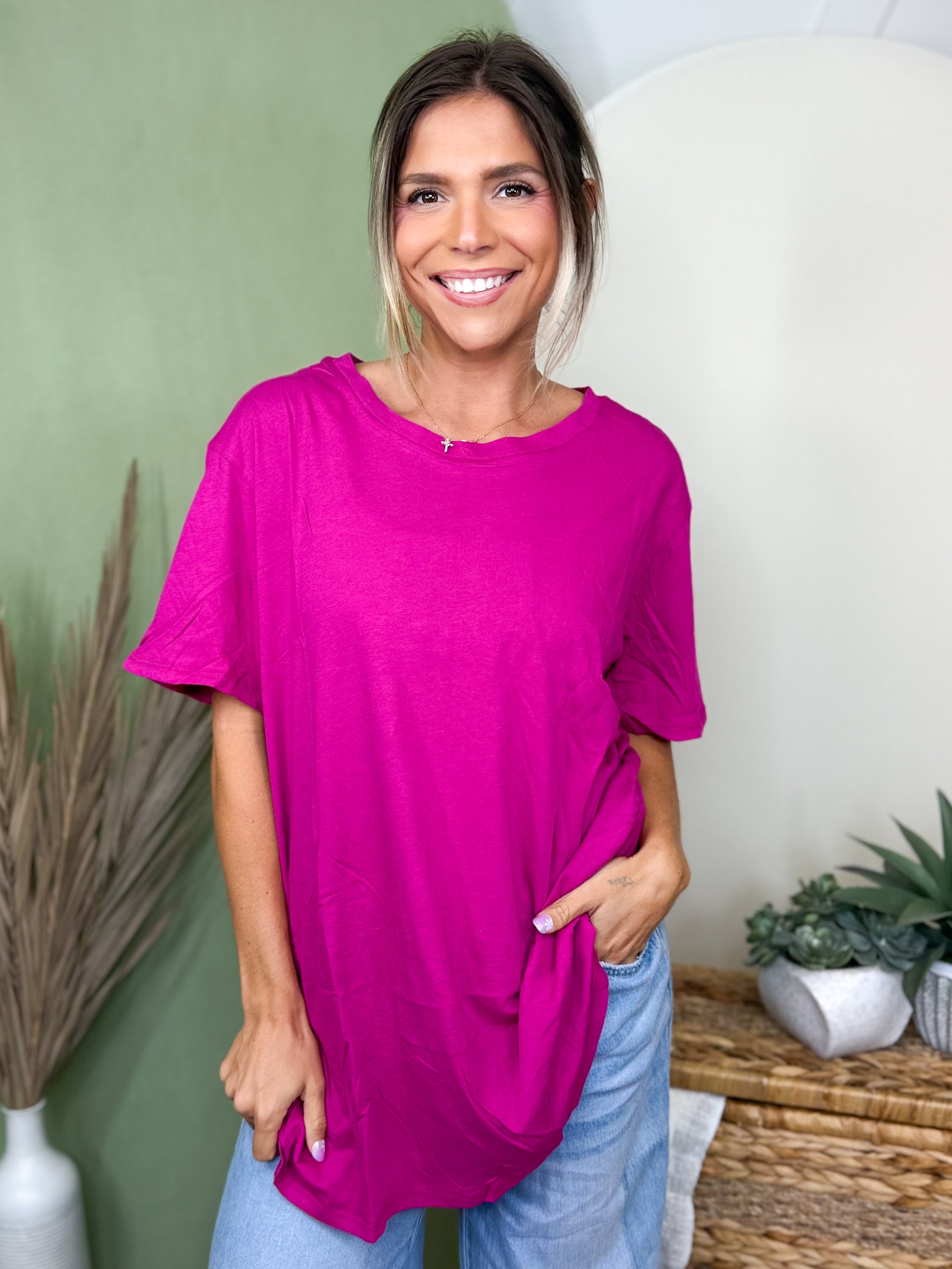 Better Than Your Boyfriend's Tee-110 SHORT SLEEVE TOP-ZENANA-Heathered Boho Boutique, Women's Fashion and Accessories in Palmetto, FL