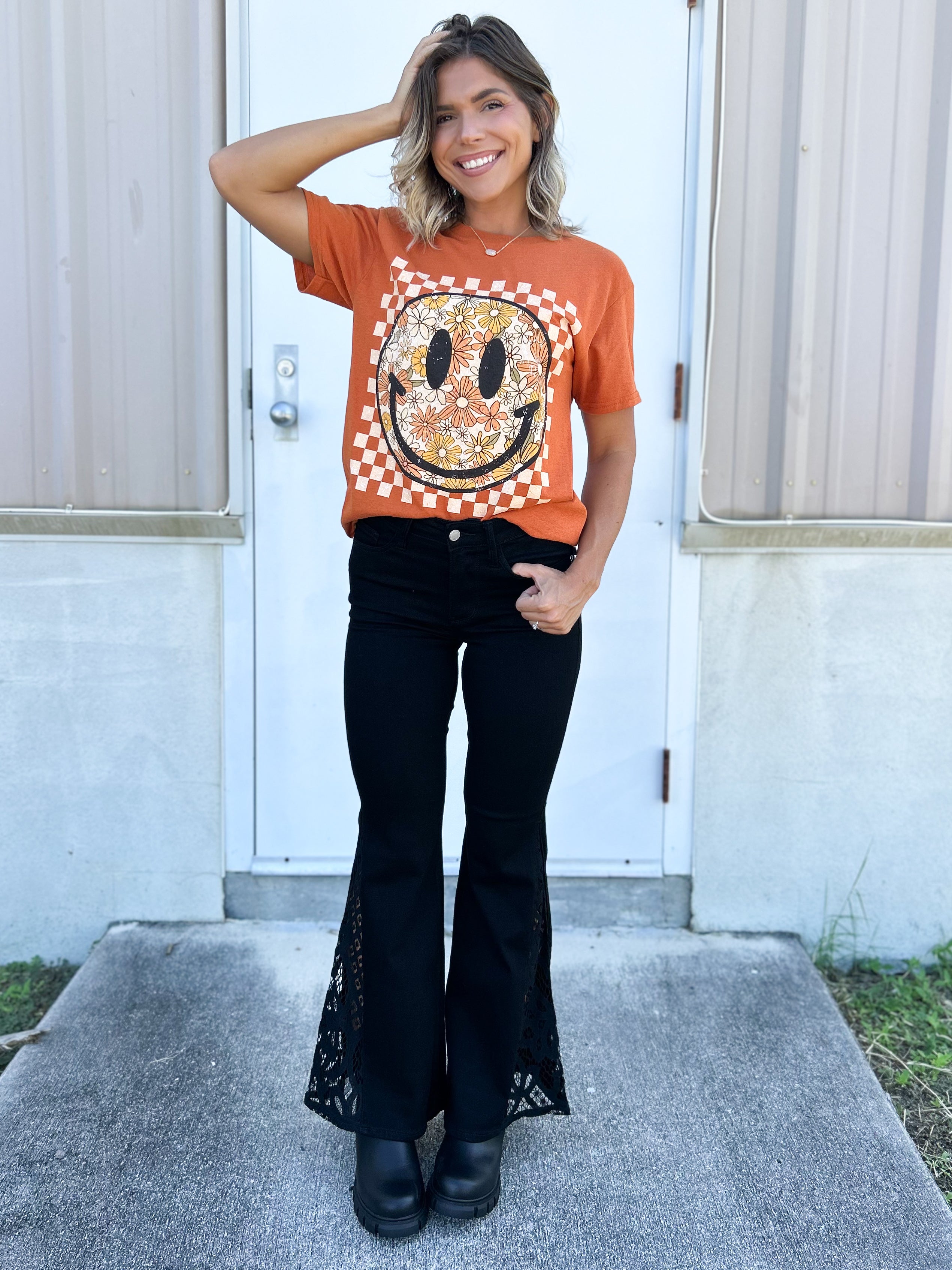 After Midnight Lace Flare Jeans - Short-190 JEANS-JUDY BLUE-Heathered Boho Boutique, Women's Fashion and Accessories in Palmetto, FL