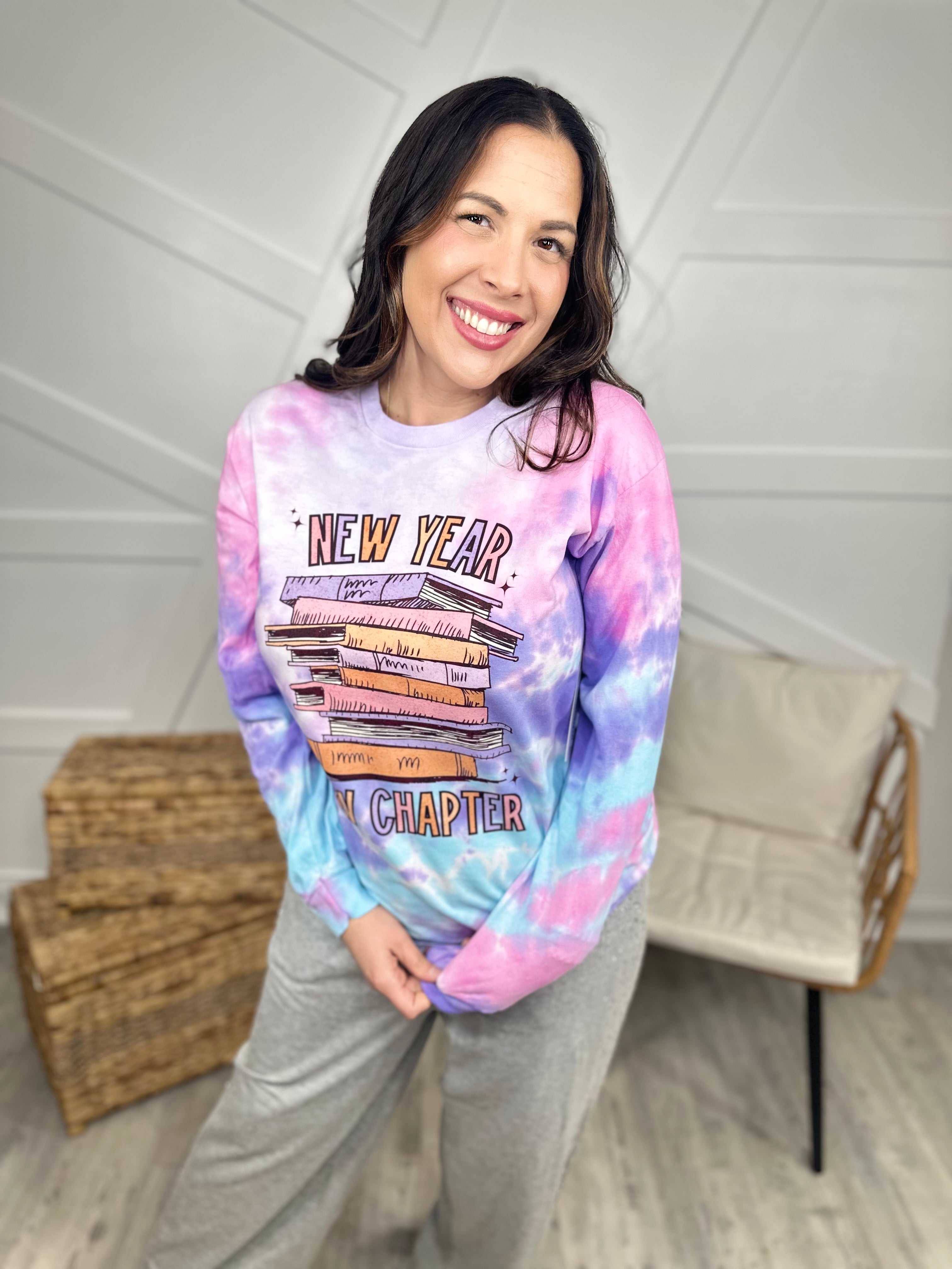 New Year, New Chapter Graphic Long Sleeve-130 Graphic Tees-Heathered Boho-Heathered Boho Boutique, Women's Fashion and Accessories in Palmetto, FL