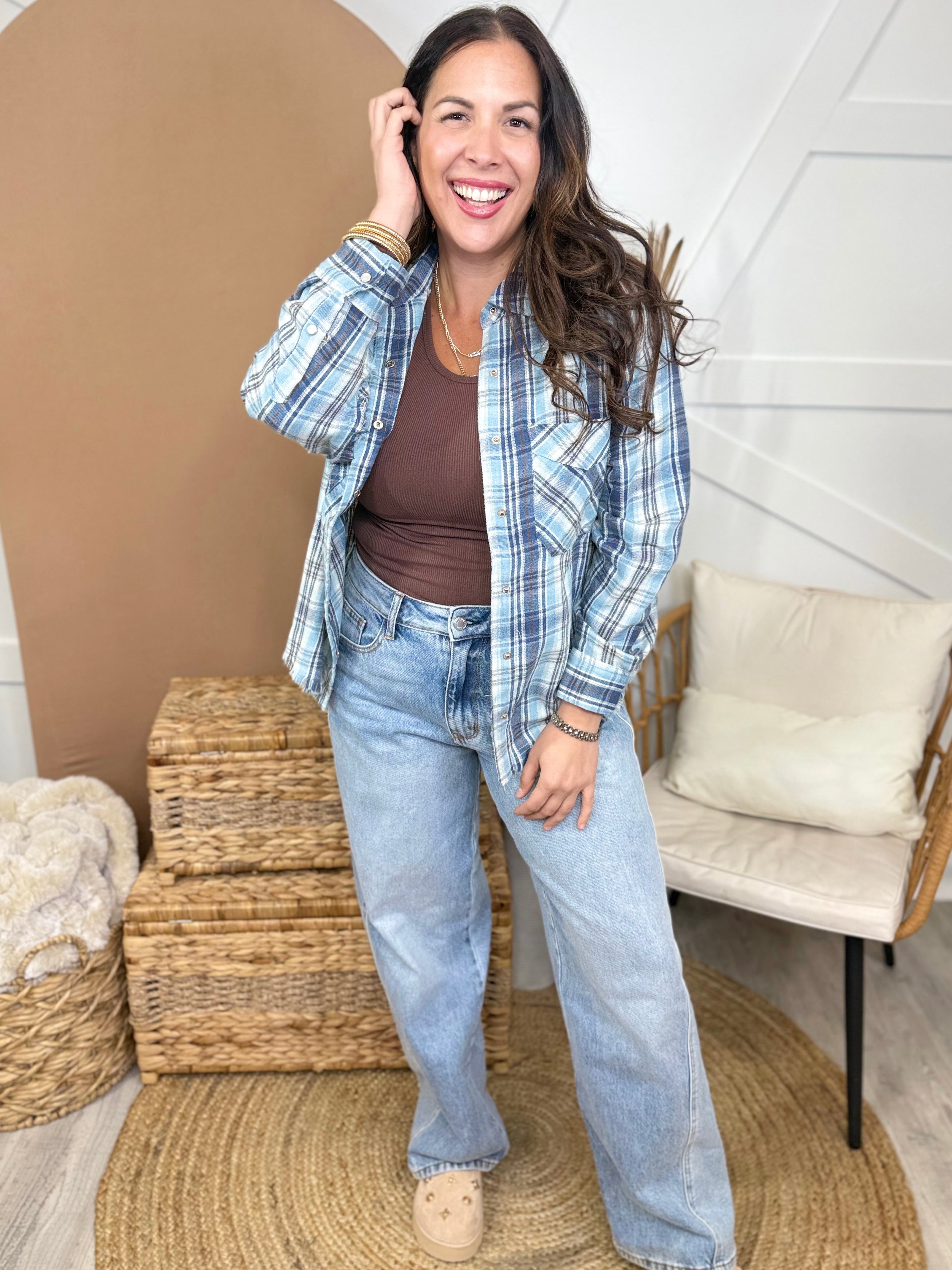 Live Simple Flannel Top-120 LONG SLEEVE TOPS-White Birch-Heathered Boho Boutique, Women's Fashion and Accessories in Palmetto, FL