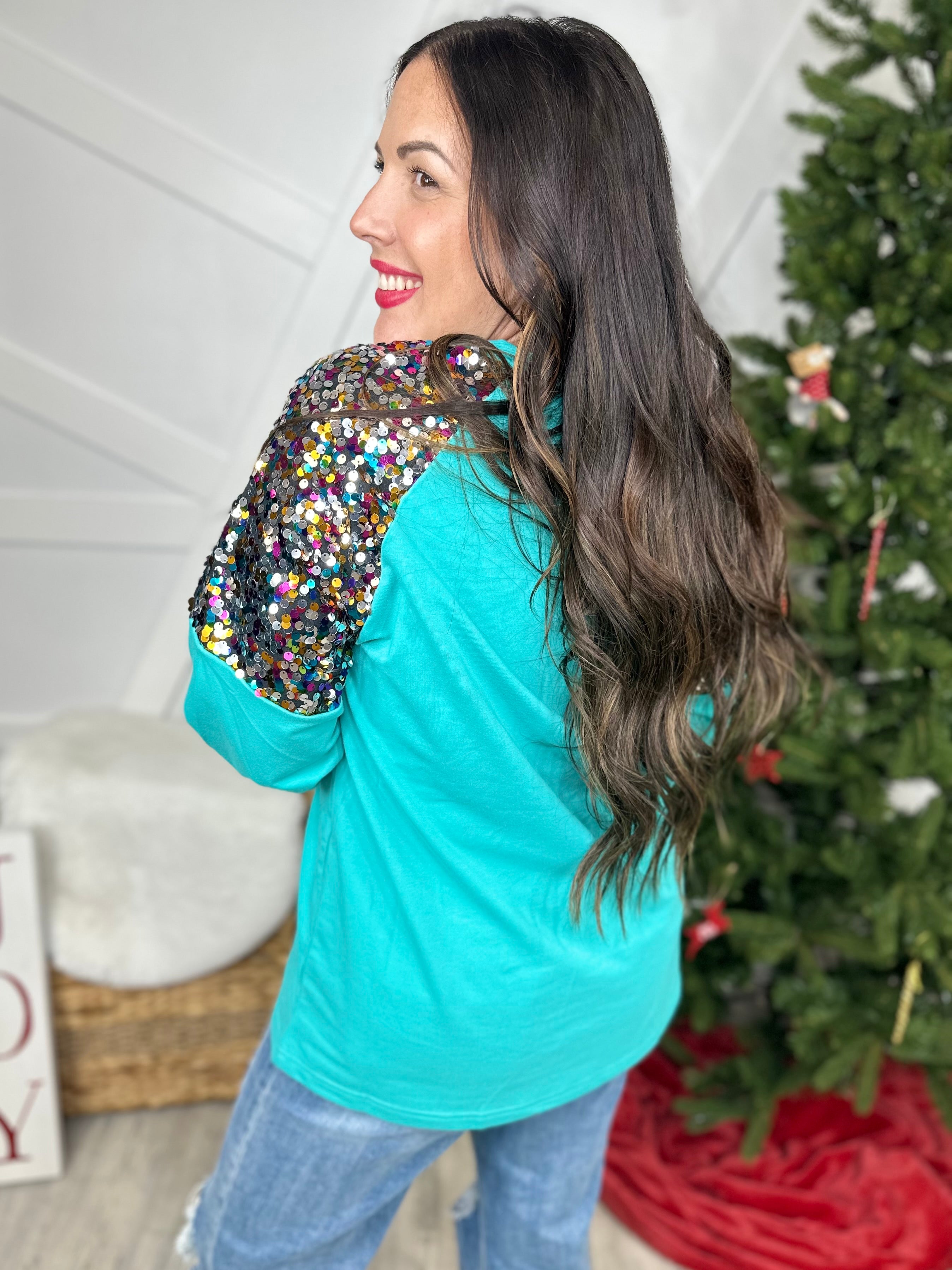 Sequin Merry Sweatshirt-120 Long Sleeve Tops-Southern Grace-Heathered Boho Boutique, Women's Fashion and Accessories in Palmetto, FL